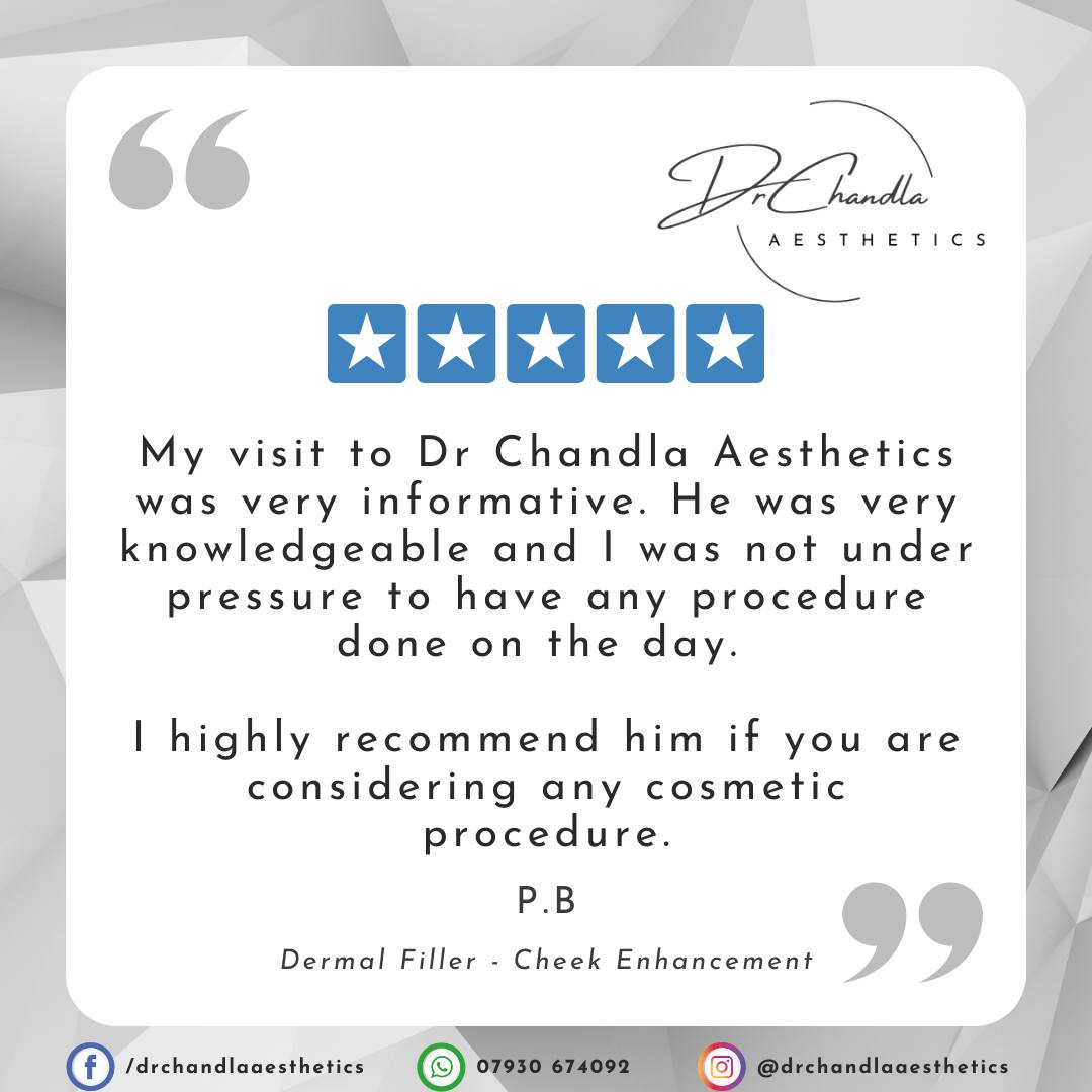 "I highly recommend him if you are considering a cosmetic procedure."
Another very kind review - it was a pleasure treating you and thank you for the great feedback - Review received on Trustpilot.
If you are considering an aesthetic treatment, get in touch today for a consultation with Dr Chandla Aesthetics.
Dr Chandla Aesthetics is a Doctor Led Medical Aesthetics Clinic.
WhatsApp: 07930674092
Email: info@drchandlaaesthetics.co.uk
www.drchandlaaesthetics.co.uk
#aestheticsbirmingham #aestheticswestbromwich #aestheticssolihull #aestheticsdoctor #aestheticsdoctorbirmingham #aestheticsdoctorsolihull #aestheticsdoctorwestbromwich #aestheticsdoctorwestbrom #dermalfillers #chinfillerwestbromwich #chinfiller #chinfillersolihull #chinfillerbirmingham #chinenhancement #chinaugmentation