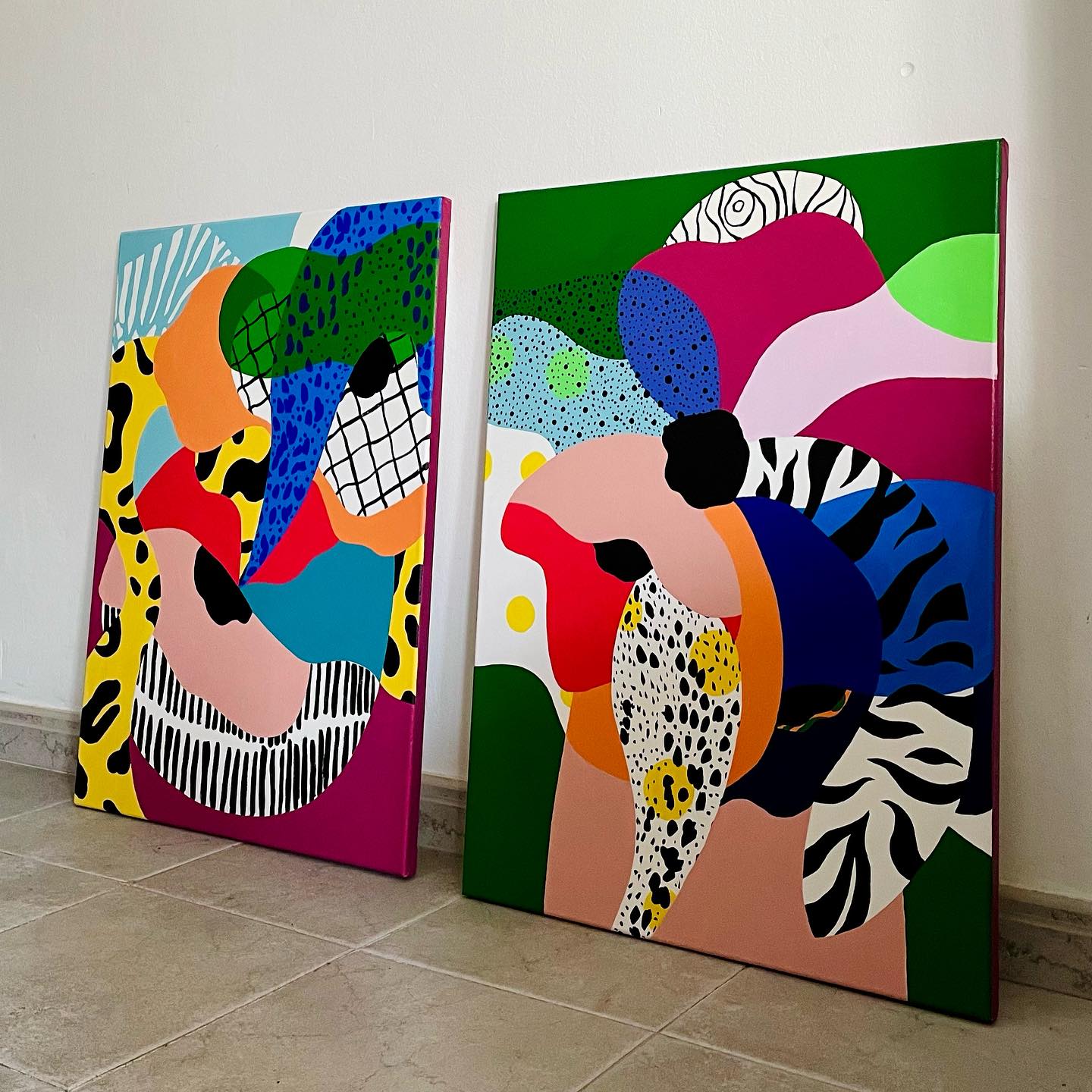 A diptych SUMMER TIME (Acrylic on canvas. 72 x 53 cm each)
.
The commission is ready to be dispatched. I made these paintings bigger than originally designed and I love them in this size.
.
#artstudio #wallart #wallartdecor #wallartprint #artposter #interiorstyling #illustrationposter #abstractshapes #artstudiolife #creativeboom #interiordesign #interiordesignillustration #colourforinteriors #patterdesign #artforlicencing #designforlicencing #surfacedesign #contemporaryart #artistinstudio #artdaily #artistsoninstagram #contemporarypainting #abstractpainting #artcollector #emergingartist #artforsale #floralart #abstractflowers #abstractflowerpainting