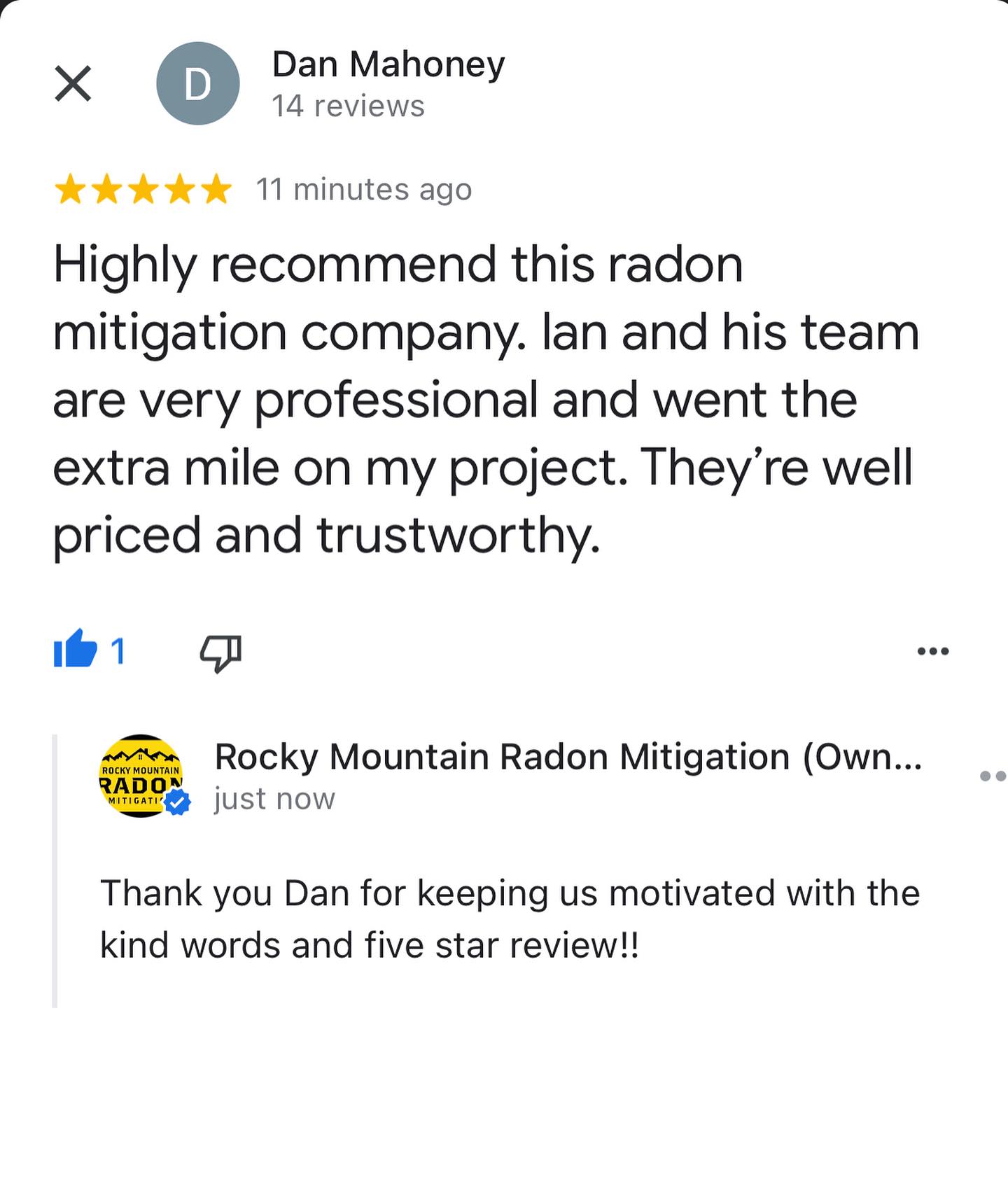 This feedback is our motivation to keep being the best we can be every day.