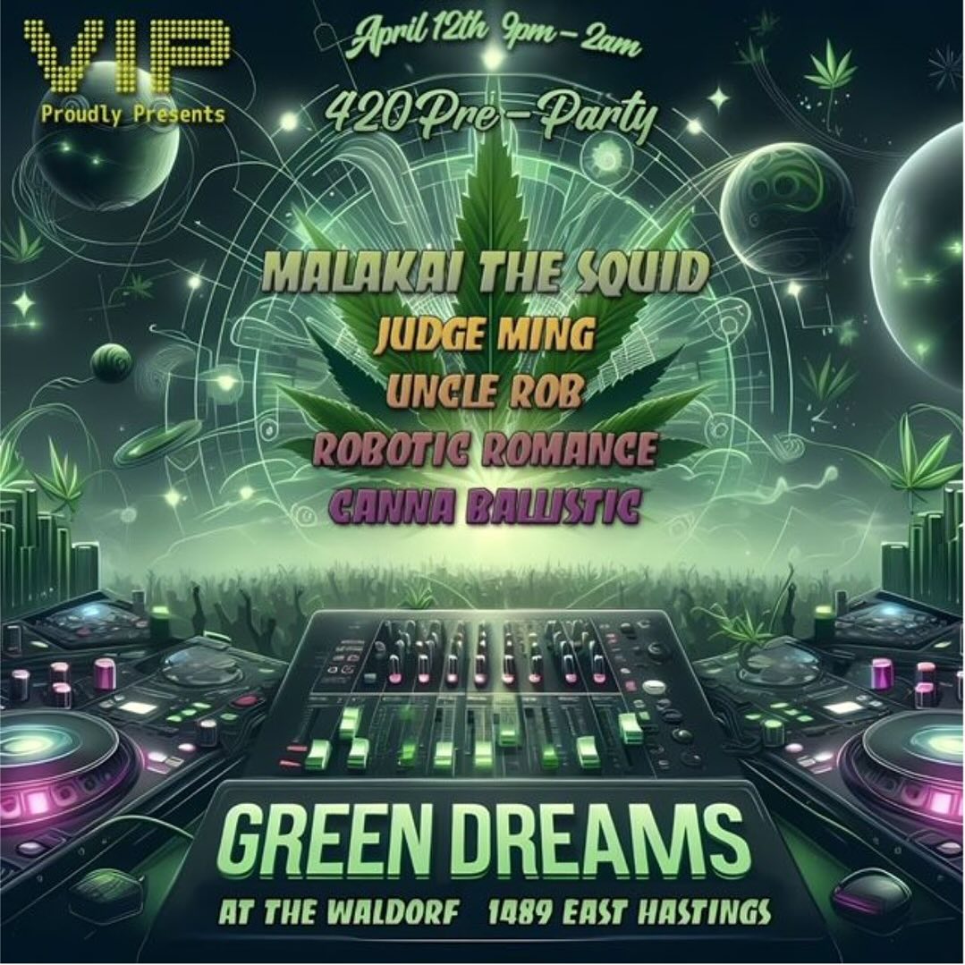 🍃🎧 Green Dreams Rave 🎉 takes over Tabu at The Waldorf on April 12th! With a stellar lineup featuring Malakai The Squid, Judge Ming, and more, your night is set to be an electrifying blend of beats, vibrant energy, and sweet aromas. 🎟️ Tickets are limited, so secure your spot now!