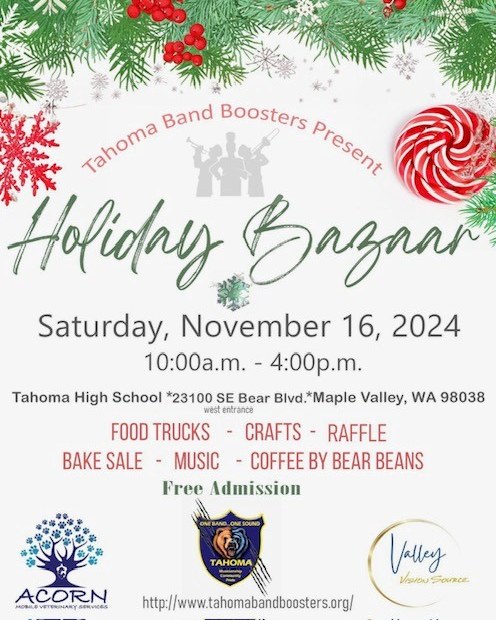 Tahoma High School Holiday Bazaar! I went to this one last year and even with a crazy rain storm outside it was a great event! So much going on! Music, food, a huge variety of crafts and items. Come by if you're anywhere near Maple Valley On Saturday the 16th! It's a really fun event!