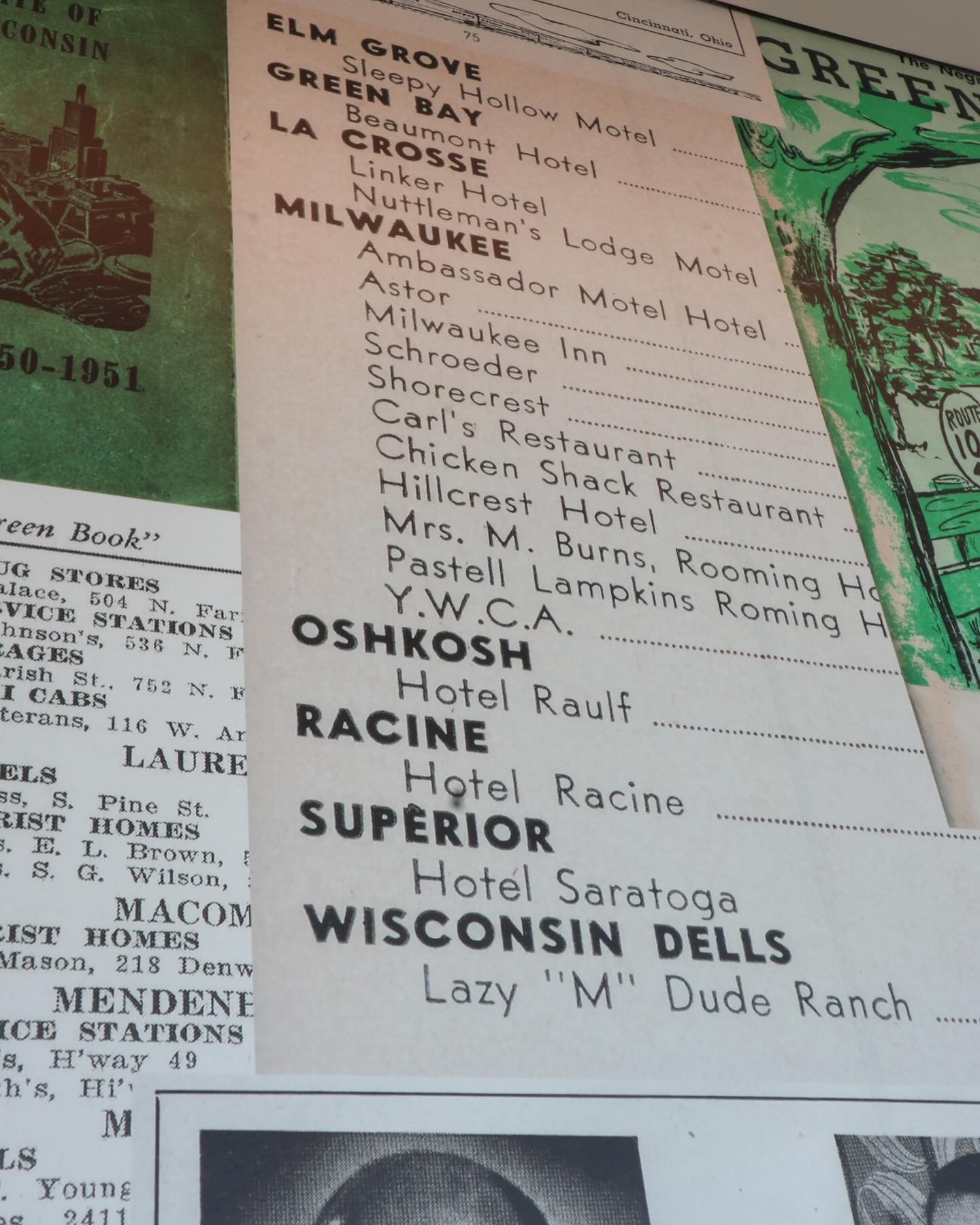 Super interesting exhibit as I explore the Milwaukee Art Museum. As some of you may know, the Green Book was a travel guide that provided detailed lists of establishments that served African Americans at a time when many places would not. This included hotels, restaurants, etc. Here are the places that were safe for black travelers in my home state of Wisconsin. Super interesting to see as it shows how expansive the Green Book actually was. #seemilwaukee #livethelifeyoulove