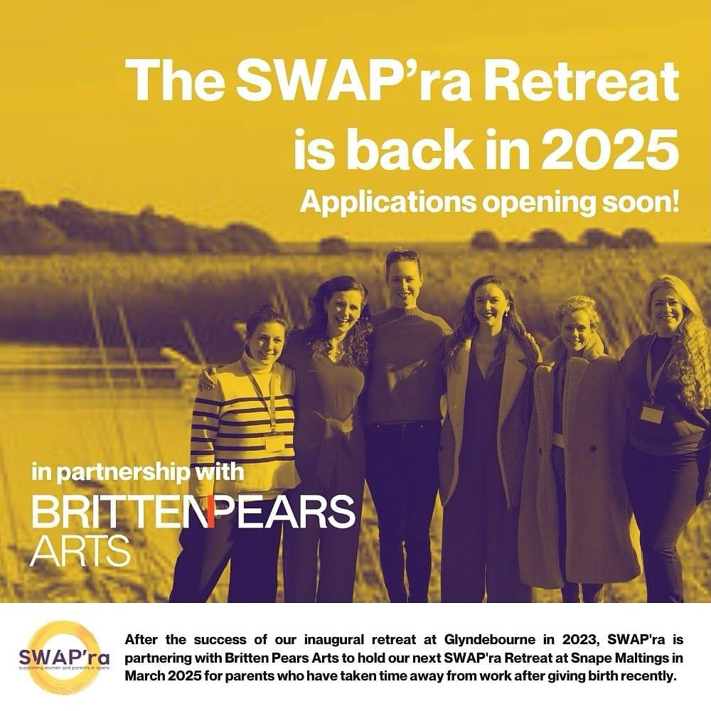 We’re so proud and excited that we are able to offer 8 more artists the opportunity to have an fully funded Retreat to escape their domestic caring responsibilities and to work on their career development after a period of maternity leave.
This time we will be hosted by @brittenpearsarts at the breathtaking Snape Maltings. Look out for more info launching in the next couple of weeks.
Last year we had to make extremely difficult decisions when choosing our intimate group of participants. It was very close, so if you applied and were unsuccessful please don’t be put off applying again. Dates and requirements to be announced in the coming weeks so follow the SWAP’ra socials or sign up to our mailing list. You can find out more about our last retreat hosted at Glyndebourne here
https://www.swap-ra.org/swapra-glyndebourne-retreat
If you’d like to make a donation or know anyone who might be interested in doing so, please also see our website or email development@swap-ra.org
#opera #operasingers #operasinger #operasingersofinstagram #musomum #musomums #operamum #operaparents #workingmother