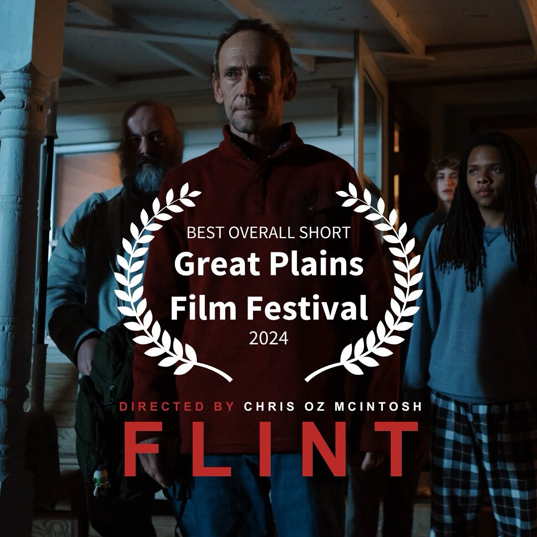 Sorry for blowing up your feeds, but while we’ve been gearing up for @NorthHollywoodCineFest later this week, FLINT took home our first award at Great Plains Film Festival - BEST OVERALL SHORT! Shoutout to @SterlingGates for accepting it for me, and congrats to our star @PJSosko for his Best Actor win in Sterling’s @JusttheJanitorfilm! WAY TO GO #FLINT TEAM! #indiefilm #okiefilm #oklahomafilm #independentfilm