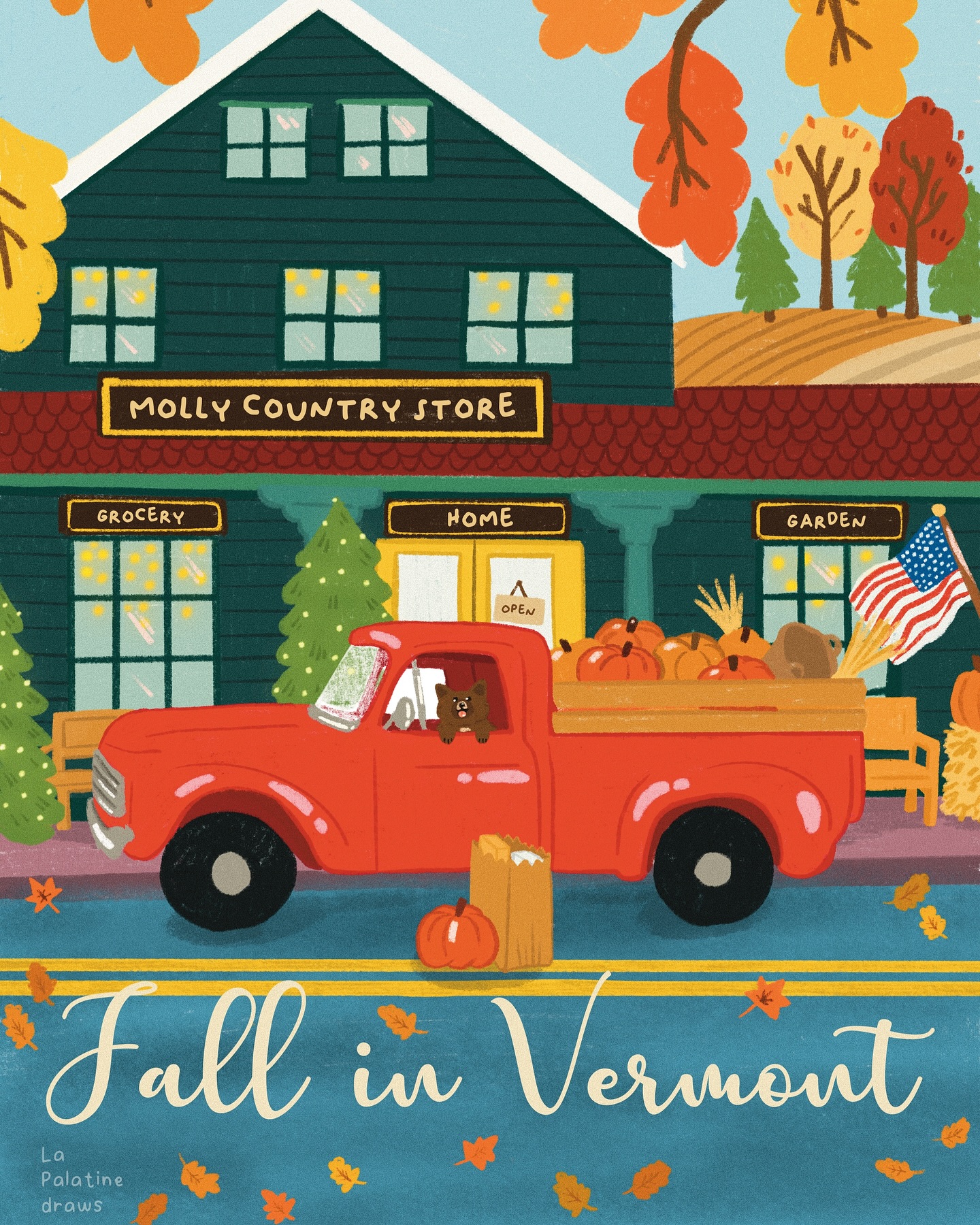 When in Vermont 🍁
Mon rêve de visiter un jour les États de la Nouvelle-Angleterre pendant l’automne ! 🥰
#lapalatinedraws #lapalatine #lapalatineboutique #print #childrenbook #childrensillustrationbook #kidlitart #kidlitillustration #vermont #newengland