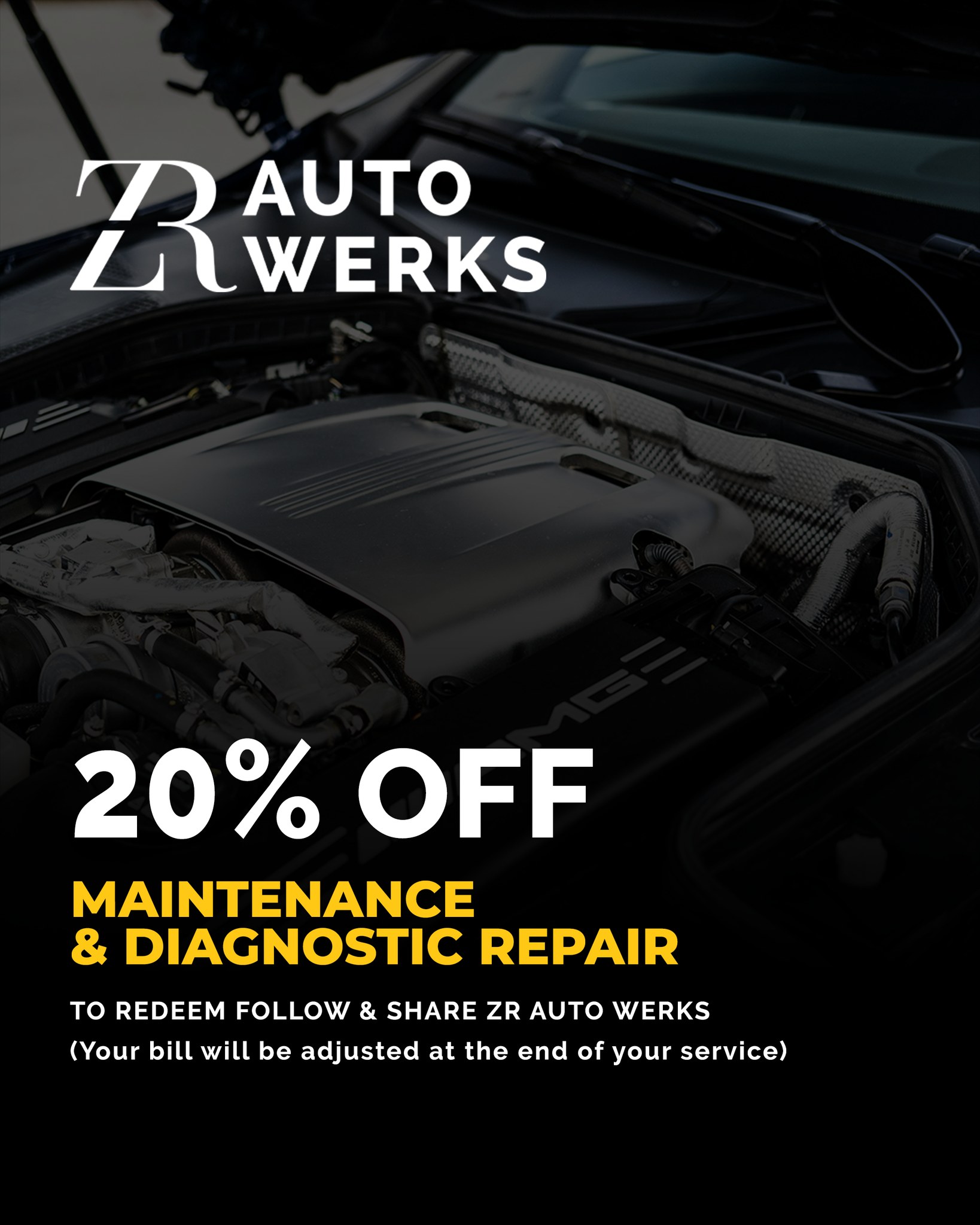 OPENING SPECIAL 🏷️🔧 We're offering a spectacular 20% off on maintenance and diagnostic repairs to keep your vehicle running at its best.
Follow and share our page to redeem this offer and ensure your ride gets the premium service it deserves. Your journey to peak auto performance starts with us.
Don't miss out! 🛠️💼🚘
(Your bill will be adjusted at the end of your service)
#ZRautowerks #AutoMaintenance #DiagnosticRepair #CarCareDeals #FollowAndSave #LuxuryServiceForLess #mechanic #browardmechanicshop