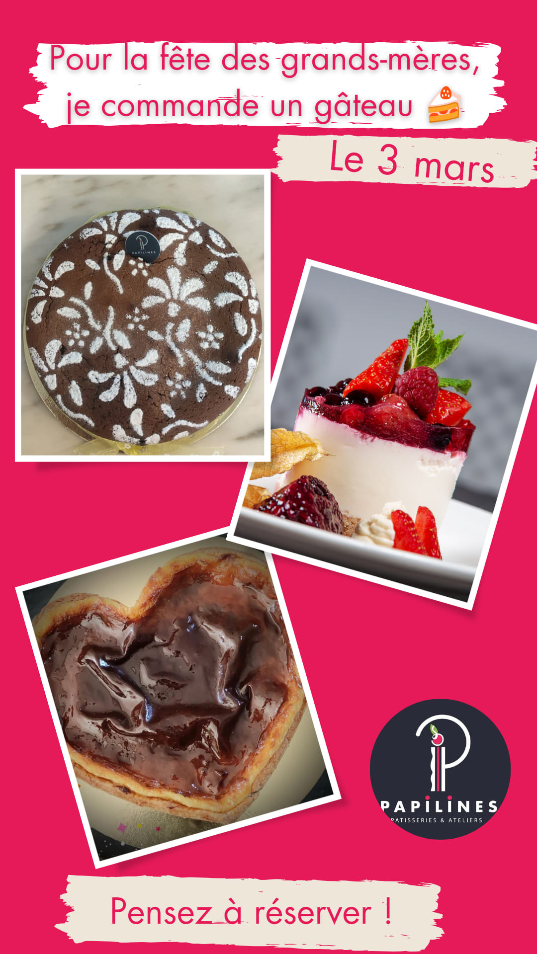 🌸 A l'occasion de cette journée particulière, nous vous proposons la livraison SURPRISE du gâteau de votre choix directement chez votre MAMIE ❤️. Choisissez parmi notre sélection 100% fait maison (le fondant chocolat, la tarte citron meringuée coeur, le flan coeur, le cheesecake fruits rouges et le pécher mignon aux fruits de saison avec fleurs comestibles 🌸), et réservez vite par téléphone 06 19 52 97 10 ou via www.papilines.com
#fetedesgrandsmeres #patisseriemaison #tarn #albi #gaillac #cordessurciel #pastrylove #fondantauchocolat #tarteaucitron #cheesecake #grandmere #100%faitmaison