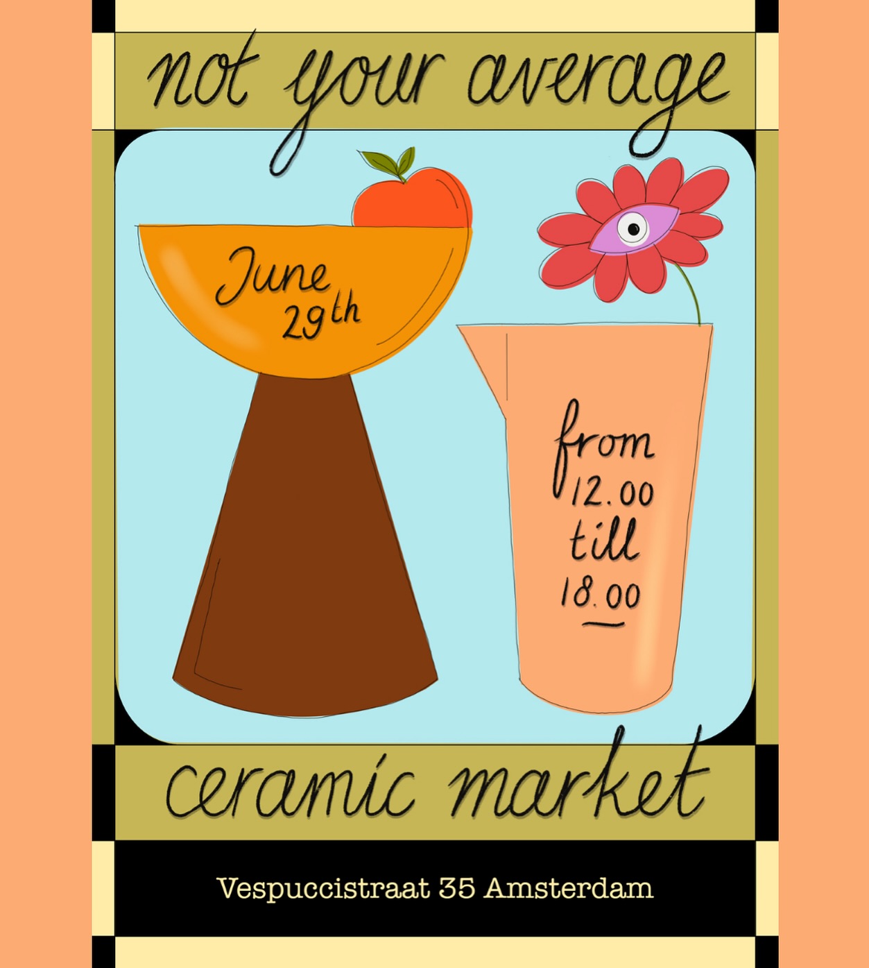 Dear ceramic lovers,
I have some fun news!
On the 29th of June me and some of my lovely ceramic friends will host a market with fun, bold and colorful ceramics! It’s called “Not your average ceramic market”.
Together with @roxanewing and @newboldstudio we are hosting the pop-up market at the studio of my dear friend @sensitiveboi. And I want to invite you all to come hangout with us, and enjoy and buy some cute ceramics. The market will be on from 12.00 till 18.00 o’clock.
Will you be there? 💕
Have a great weekend!
Love,
Kim
#ceramicmarket #ceramicart #ceramicstudio #colorfull #colorfullart #potteryforeverrr #handbuiltceramics #ceramicsculpture #tableware #slowmade #slowmadegoods #madeinamsterdam #amsterdamceramics #amsterdammarket