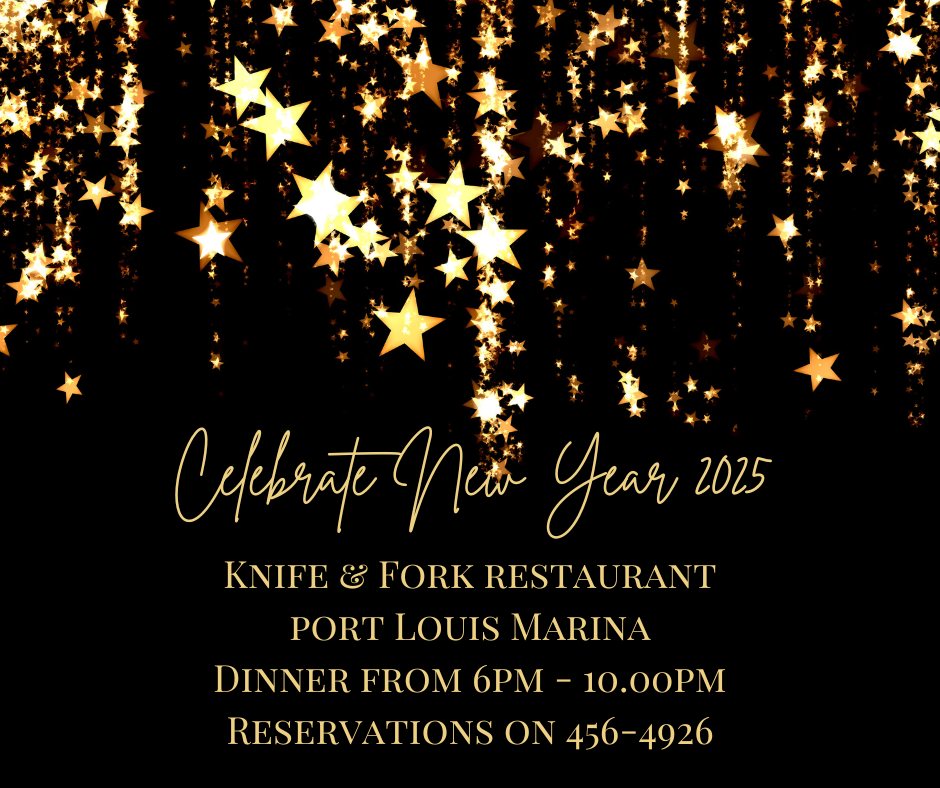 Come and have dinner at Knife and Fork on New Years Eve - we have a menu specially designed by our chefs to celebrate with your loved ones.
3 courses EC$190, 2 courses EC$170 (Surf and Turf add EC$50)
Call for reservations on 456-4926