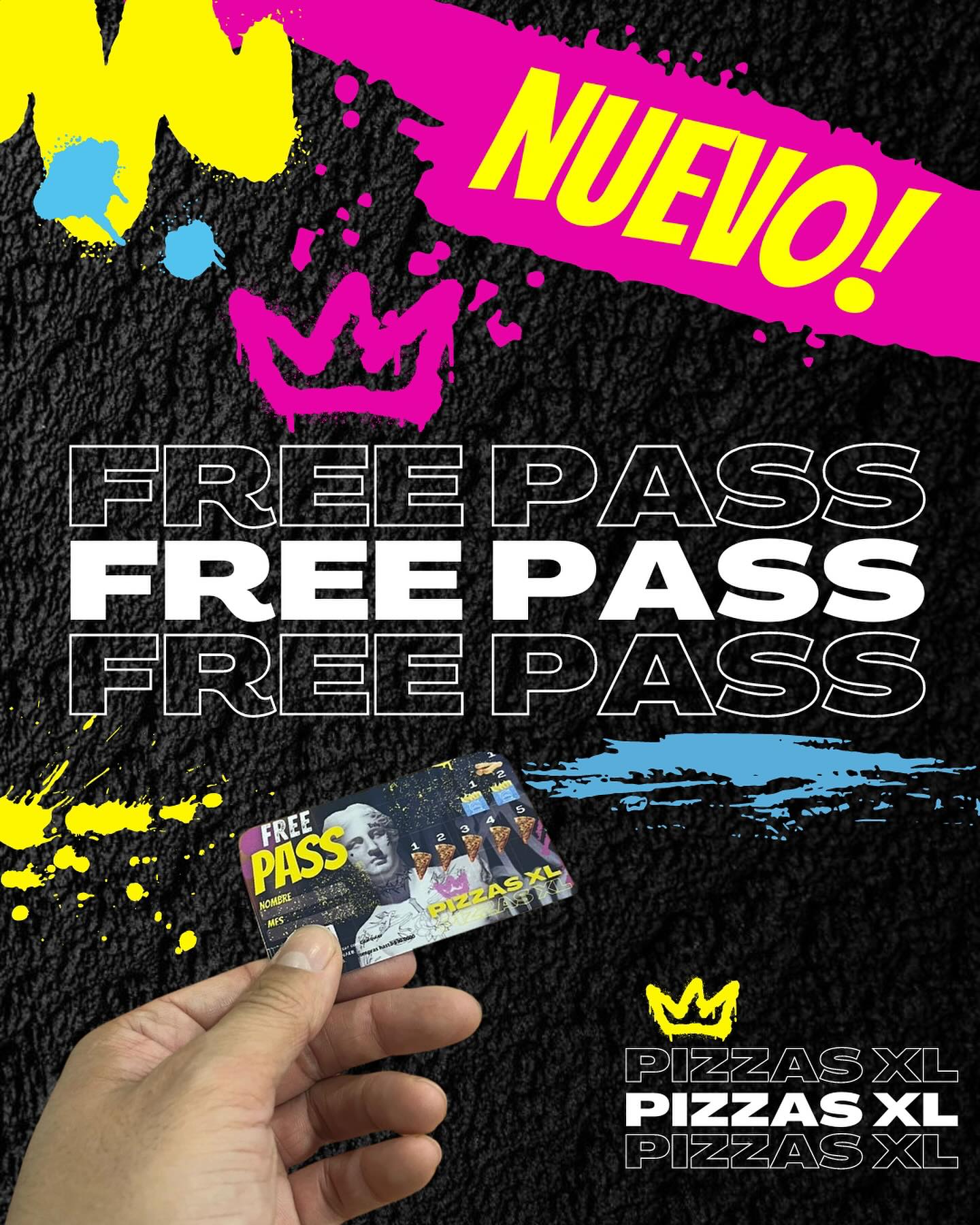 NUEVO FREE PASS !!’
Pídelo o cualquier Consulta en el Instagram @pizzasxl o nuestro Wsp .
FREE PASS 💳
FREE PASS 💳
FREE PASS 💳