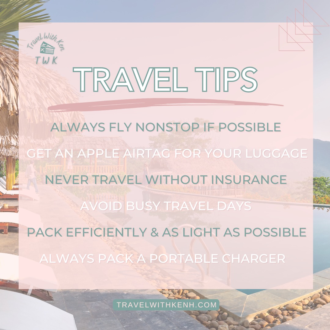✨ Travel Tips Tuesday! ✨
Maximize your travel experience with these game-changing tips!
1. #NonstopNirvana: Always opt for nonstop flights if possible! Say goodbye to layovers and hello to seamless journeys. ✈️ Your time is precious, make the most of it!
2. Secure Your Gear: Get an Apple AirTag for your luggage and travel stress-free! 🧳 Never worry about lost bags again - technology to the rescue!
3. Safety First: Never travel without insurance! 🚑 Unexpected hiccups happen, and having that safety net ensures peace of mind.
4. Beat the Crowds: Avoid busy travel days for a smoother experience. Beat the hustle, enjoy a more relaxed journey. 🤸♀️
5. Pack Light & Tight: Pack efficiently and as light as possible! 🎒Your back and sanity will thank you later.
6. Power Up Anywhere: Always pack a portable charger! Never be caught with a dead device - stay connected on the go. 🔋
Which tip is your go-to travel essential? Share your thoughts! 🗣️💬
#TravelTips #AdventureAwaits #SmartTravel #TravelLight #StayCharged #TravelWisdom #TravelSmart #travelwithkenh