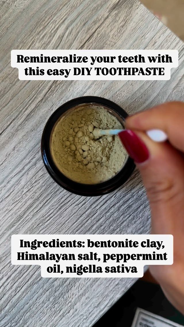 Fresh, effective, and all-natural! Here’s how to make your own toothpaste using simple, powerful ingredients that help remineralize teeth, fight cavities, and combat gum disease:
Ingredients:
⭐️ 2-3 tbsp Bentonite Clay
⭐️ 1 tbsp Himalayan Salt (finely ground)
⭐️ 1 tbsp Black Seed Oil (nigella sativa)
⭐️ 10-15 drops Peppermint Essential Oil
Instructions:
1. Combine dry ingredients: Mix 2-3 tbsp of bentonite clay and 1 tbsp of finely ground Himalayan salt in a bowl. Stir until well combined.
2. Add black seed oil: Slowly add 1 tbsp of black seed oil and mix until you get a smooth, paste-like consistency. This oil binds the ingredients together.
3. Add peppermint oil: Drop in 10-15 drops of peppermint essential oil for a refreshing taste and extra antibacterial benefits. Stir well.
4. Adjust consistency: If needed, you can adjust with more black seed oil to achieve your preferred texture. I personally like a powder-like texture.
5. Store & Use: Store in an airtight container and use as needed! This waterless formula has a shelf life of 2-3 months when kept in a cool, dry place.
This natural toothpaste helps detox, fight bacteria, remineralize your teeth, and reduce gum disease—all without any water!
#DIYToothpaste #NaturalToothpaste #HolisticHealth #RemineralizeTeeth #BlackSeedOil #BentoniteClay #HealthyGums #CavityPrevention #GumHealth #PeppermintOil #NaturalWellness #OralCare #CleanTeethNaturally #EcoFriendly #WellnessJourney #HolisticLiving #HerbalRemedies