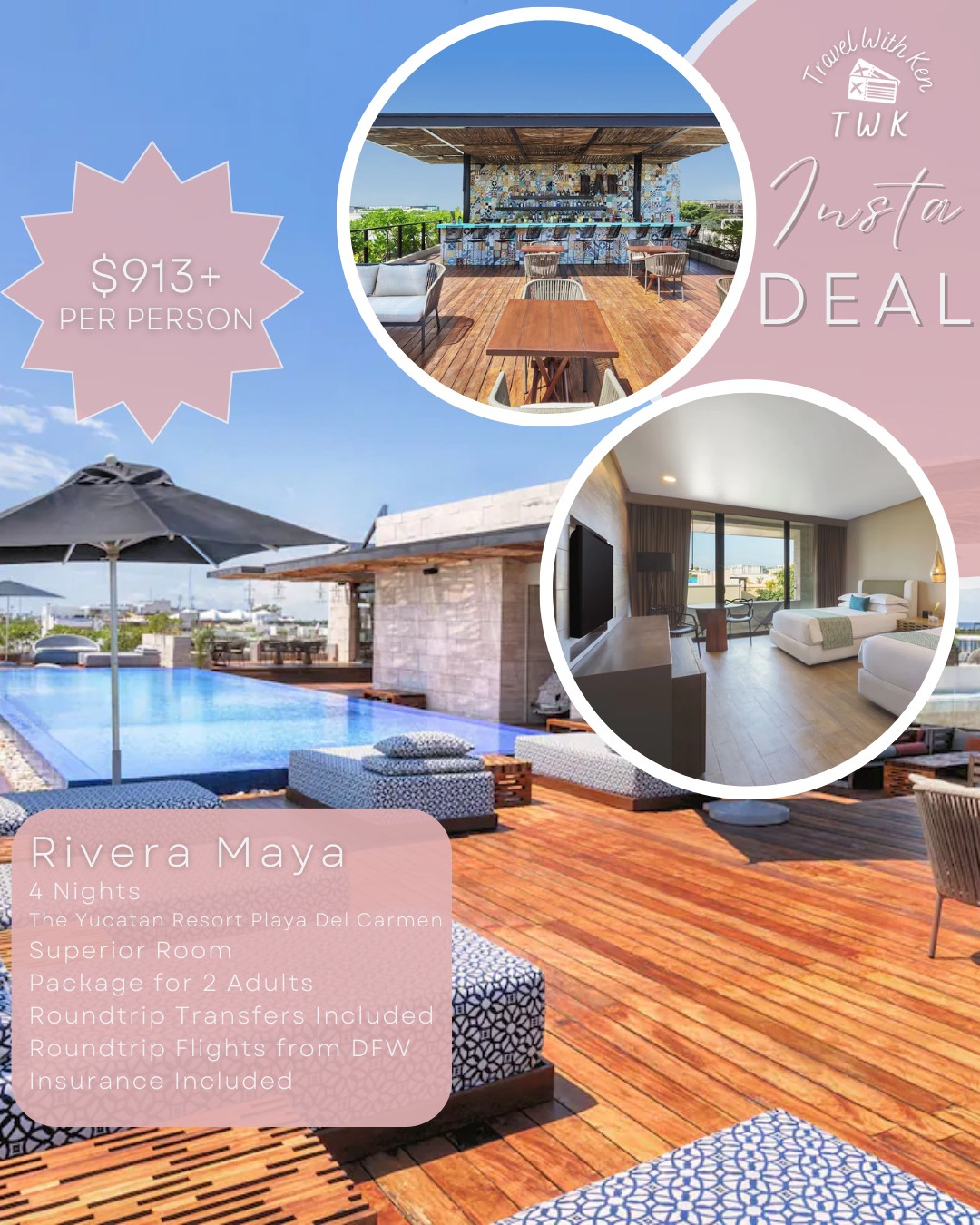 Check out this boutique, adult only property in Riviera Maya 🇲🇽
Yucatán is derived from an Aztec word meaning place of richness and The Yucatán Resort Playa del Carmen is precisely that. Taking inspiration from the cosmopolitan beach town it calls home, The Yucatán Resort Playa del Carmen is far from ordinary. An adults-only resort in Playa del Carmen🏝️, this sophisticated and contemporary boutique resort is located on the most desirable part of Fifth Avenue and near top Riviera Maya attractions.��Travelers find themselves in Playa del Carmen for its vibrant history, small-town charm, blazing culture, exciting gastronomy and lively entertainment. After a busy day exploring, enjoy the rooftop pool & bar🍹to unwind under the sunkissed sky and contemporary cuisine to nourish the body and soul🍴
*pricing depends on travel dates & location
Request a quote or book my service to plan your getaway! (Link in bio 😉) �
#RivieraMayaGetaway #adultsonlyallinclusive #luxurytravel #travelagent #blacktravelagent #travelplanner #travelwithkenh