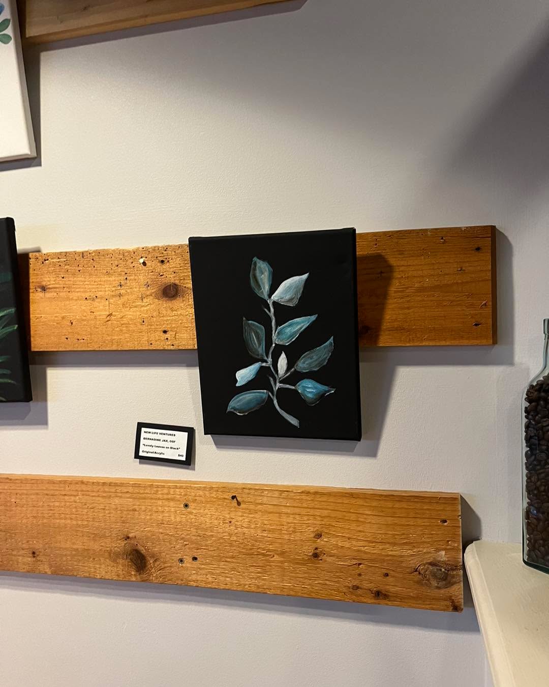 🎨 New month, new local artist!
Here is a sneak peak at Bernadine’s artwork. Stop in anytime this month to see it in person 💕