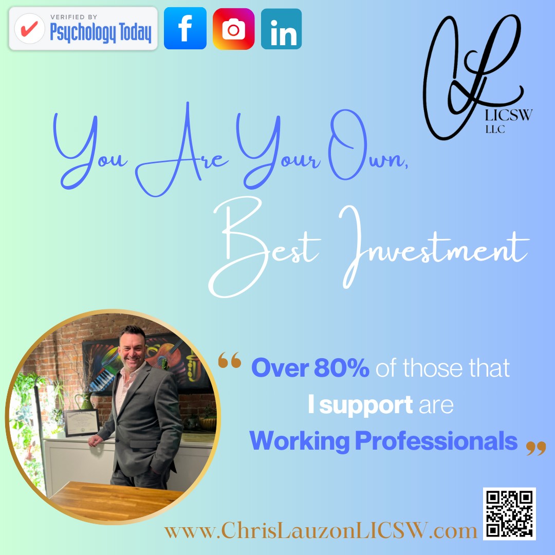 This post serves as a Welcome to folks who balance personal and professional life; a reminder to prioritize your own needs. I assure you that others will benefit from your self care. 👇
I pride myself on being accessible and flexible to meet your needs. Check it out for free.
This post is not to ostracize folks currently in a home making or caretaking role, students, or those experiencing unemployment and other hardships.
I am here for everyone.
-Chris
www.ChrisLauzonLICSW.com
#LICSW #LicensedIndependentClinicalSocialWorker #MassachusettsTherapist #MentalHealth #MentalHealthCounselor #MentalHealthMatters #WorkLifeBalance #SelfAwareness #PersonalProfessionalDevelopment #WorkplaceConflict #WorkHealth