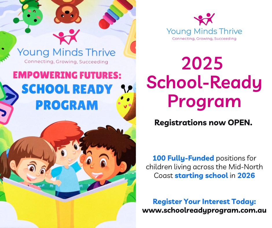 Our School Ready Program has everything you need to help your child build confidence for school! Here’s what’s included:
*Access to Parent-Led childhood development questionnaires to determine children's strengths and growth areas.
*Program materials delivered to your home
*40-page, evidence-based program Learning Binder 📘
*Monthly Q&A with early childhood experts 👩🏫
*Private parent community group 👫
* Fully funded, no-cost, program for the first 100 eligible registrations.
30% of places filled in the first 24 hours! Spots are filling up fast—don’t miss out!
#midnorthcoast #SchoolReady #YoungMindsThrive #ChildDevelopment #ConfidenceForSchool #FullyFunded