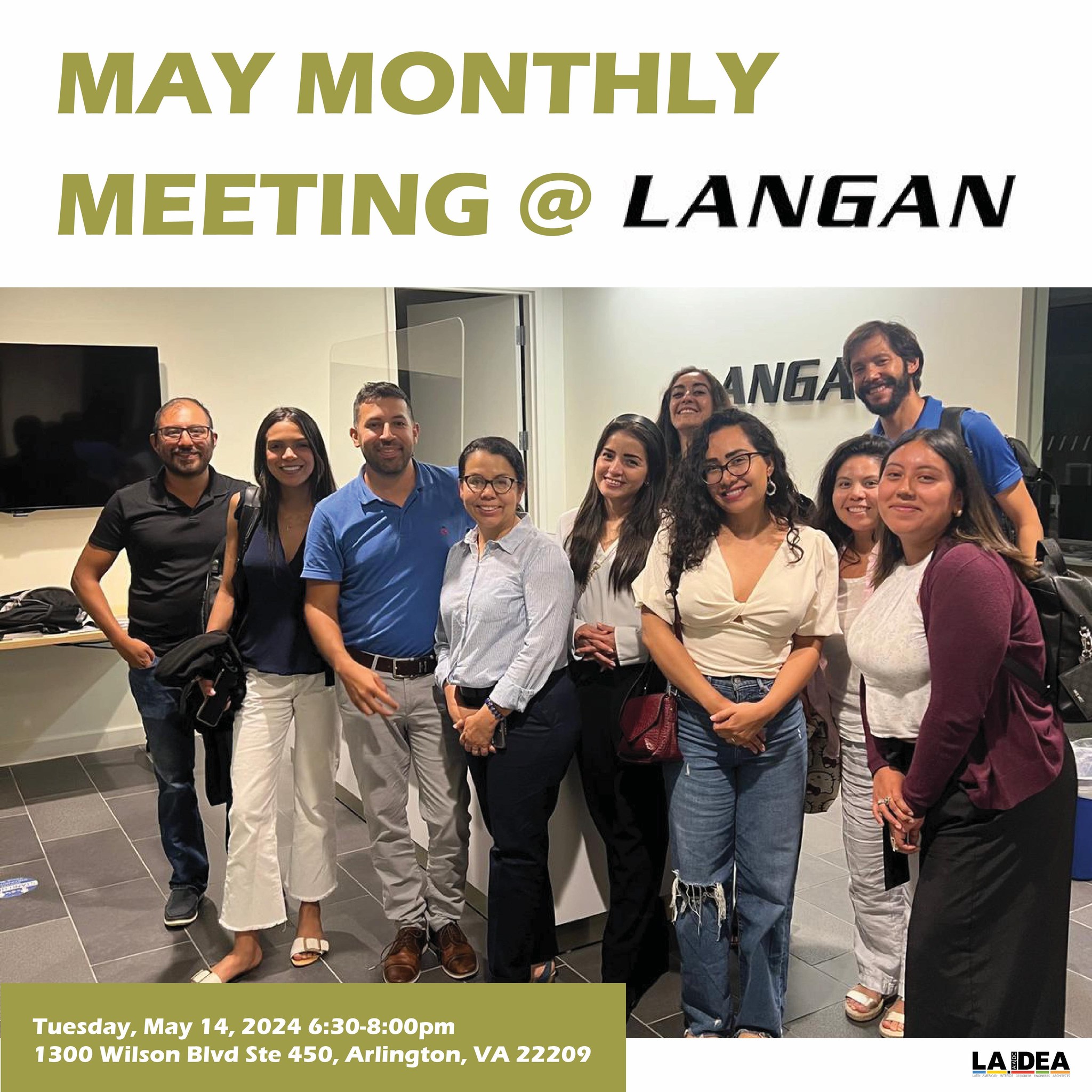 Come join us!! LAIDEA is having an open monthly meeting next Tuesday, May 14, 2024 from 6:30-8:00pm @langanengenv Rosslyn office 📍