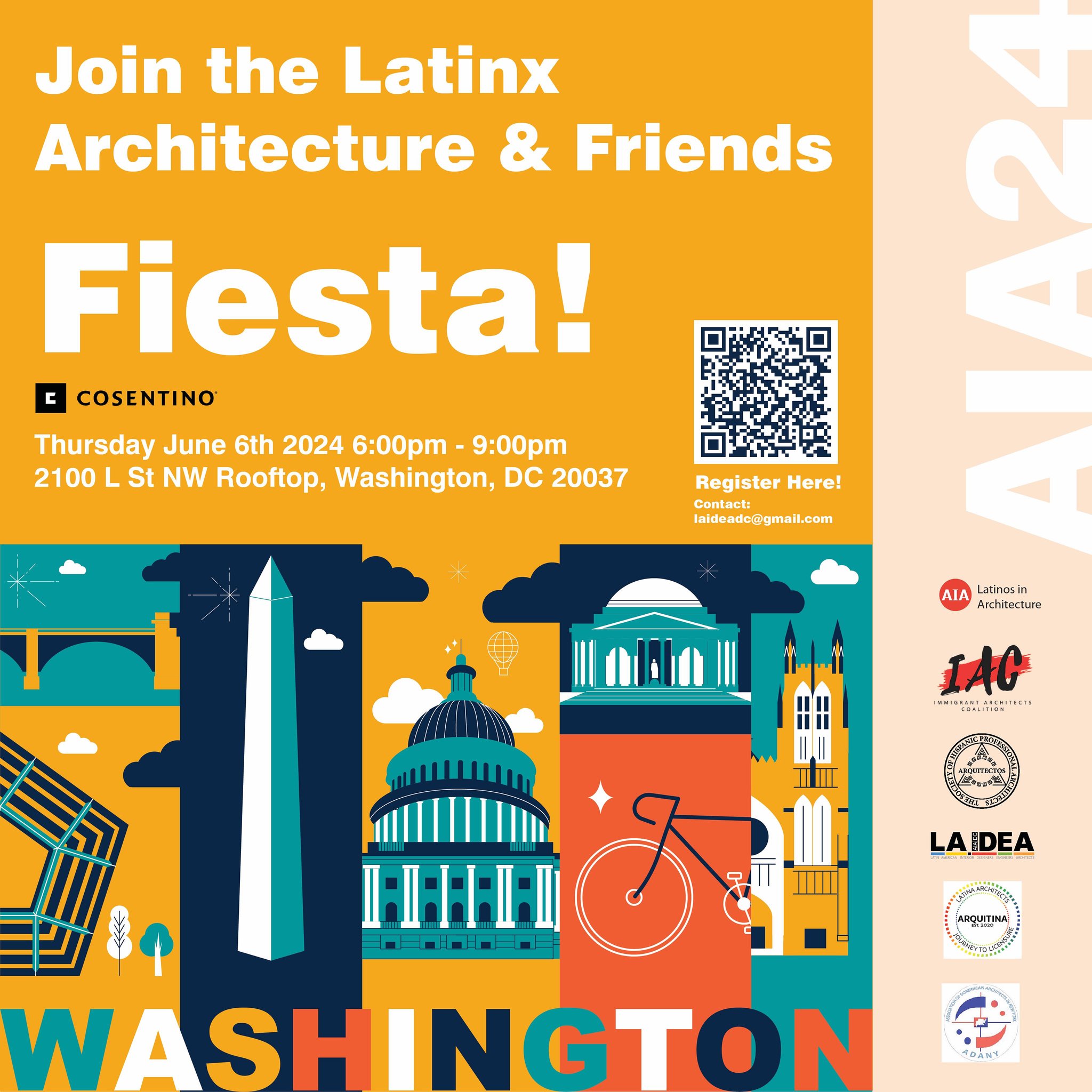 The AIA24 Latinx Fiesta is only 3 weeks away!!! Have you registered yet? Come hang out at Cosentino’s rooftop in downtown DC! Free registration and open to all!
*See link in bio*