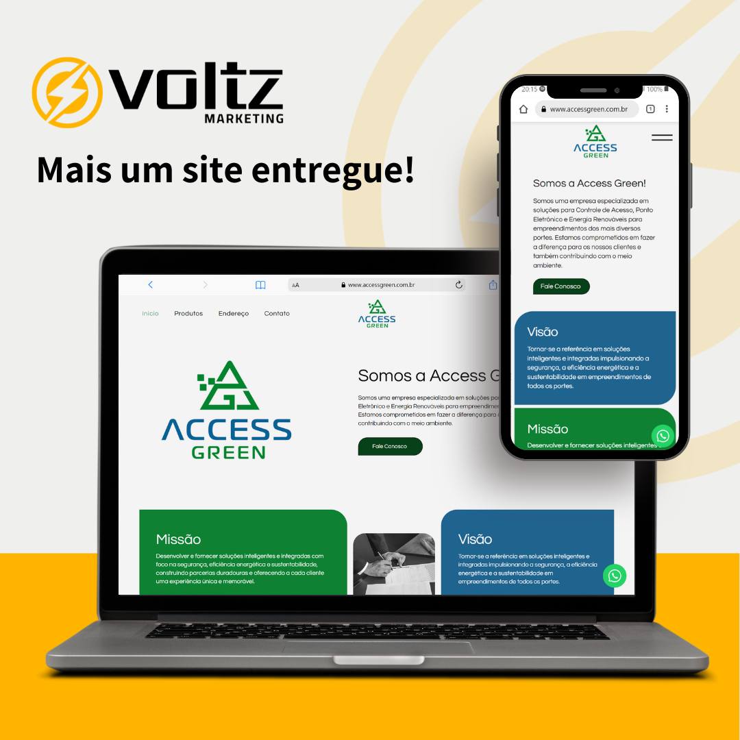Hoje, a Voltz Marketing tem o prazer de anunciar a entrega do novo site da Access Green! Com design 100% responsivo e otimizado para garantir máxima eficiência nas buscas orgânicas, este projeto foi pensado para elevar a presença digital da empresa.
Além disso, o site já está integrado ao Google Analytics, permitindo o acompanhamento de métricas em tempo real e oferecendo insights valiosos para a estratégia de crescimento online. Quer resultados assim para sua empresa também? Entre em contato conosco e transforme sua presença digital!
#WebsiteResponsivo #SEO #GoogleAnalytics #AcompanhamentoEmTempoReal #PerformanceDigital #VoltzMarketing #AccessGreen #MarketingDigital #ResultadosOnline #SiteDeAltoDesempenho