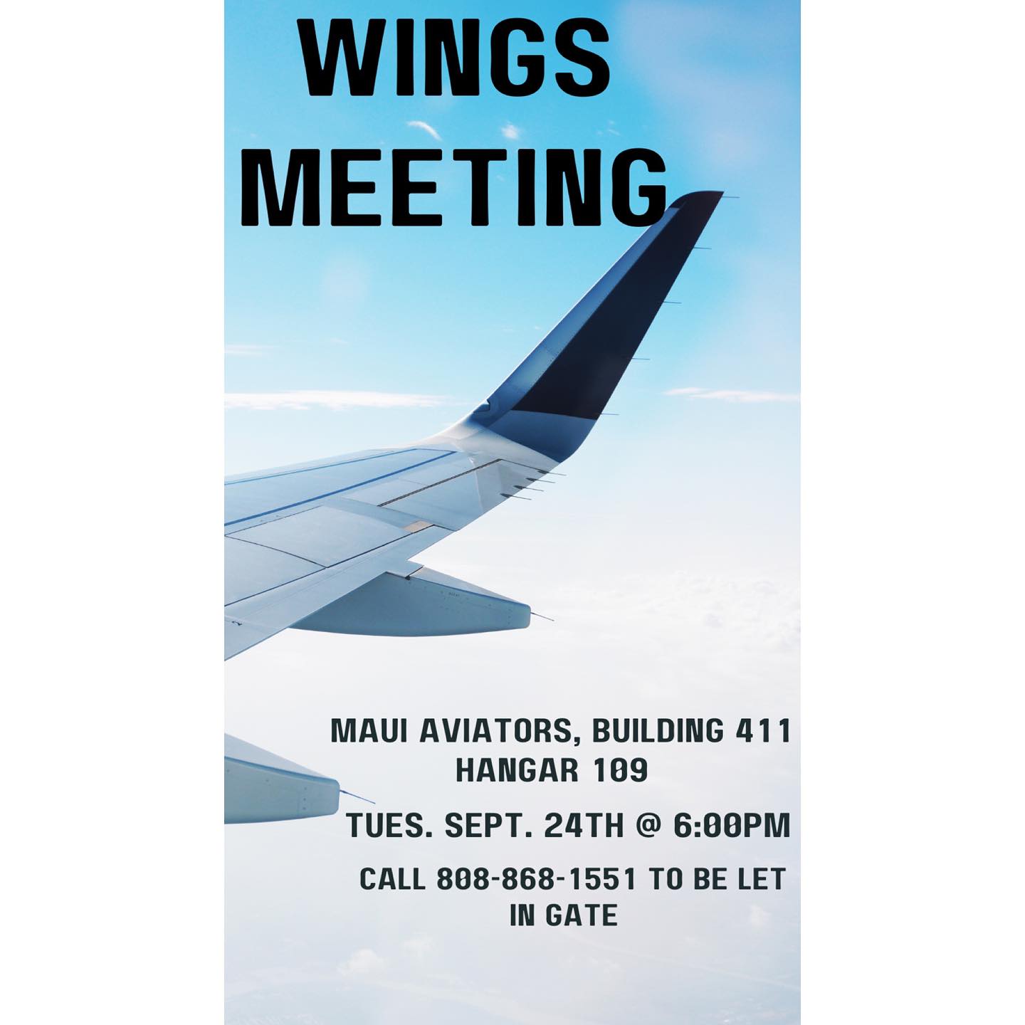 Come join us in a wings meeting, Tuesday the 24th at 6:00PM. Location will be at the Maui Aviators hangar. We will be going over tips for optimizing threat management decisions and minimizing the effects of human error. Hope to see you there!