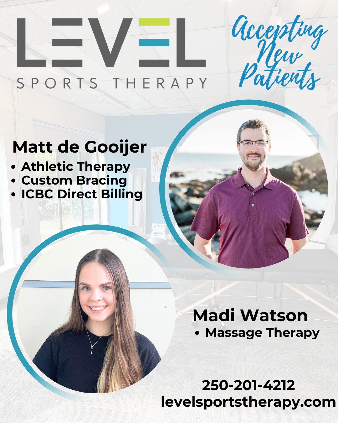 Matt & Madi are both accepting new clients! Get back to action in 2025! Book online at levelsportstherapy.com or call 250-201-4212.