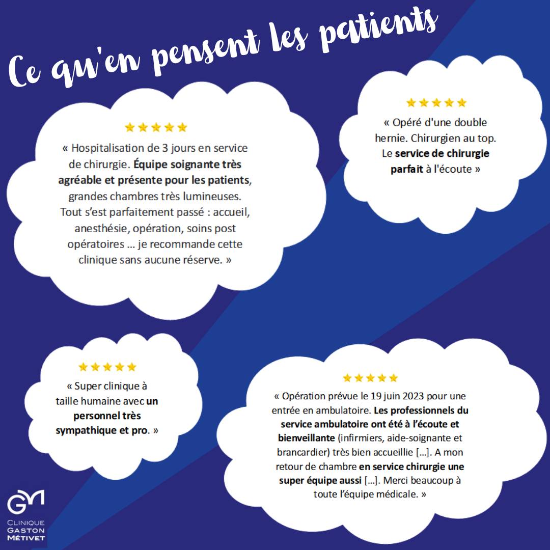 ✨ Des retours chaleureux de nos patients ! ✨
A la Clinique Gaston Metivet, la satisfaction de nos patients est notre priorité. Nous sommes ravis de partager certains des merveilleux avis que nous avons reçus récemment 🥰
Nous sommes reconnaissants envers tous nos patients pour leur confiance continue et leurs aimables paroles. Votre satisfaction est notre plus grande récompense !
Si vous avez également une expérience positive à partager, n'hésitez pas à nous laisser un avis Google, nous serions ravis de vous mettre en avant.
Merci encore à tous nos patients pour votre soutien et votre fidélité. Nous nous engageons à vous fournir des soins de qualité exceptionnelle chaque jour. 🙏❤️
#CliniqueExcellence #SoinsDeQualité #SatisfactionDesPatients #SantéEtBienÊtre #ÉquipeMédicale #ExpériencePositive #PatientsSatisfaits #QualitéDesSoins #ConfianceDesPatients #ServicesMédicaux #cliniquegastonmetivet #villesaintmaurdesfosses