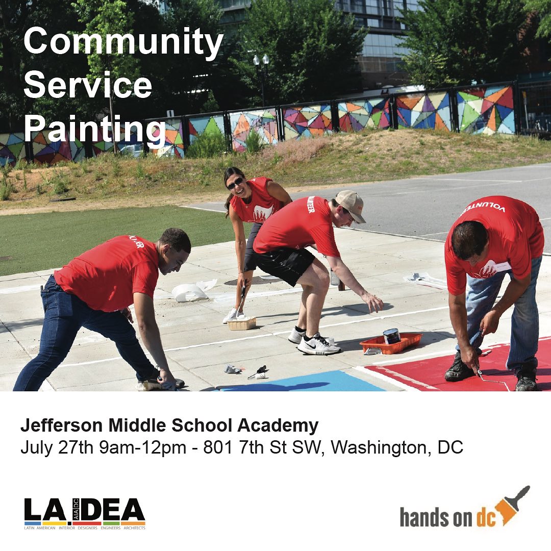 Join LA.IDEA members to do some community service painting! We will be participating with @handsondc this upcoming Saturday, July 27, from 9am-12pm at Jefferson Middle School Academy in SW DC.
No prior experience needed for this beautification event!
*See link in bio to register!*