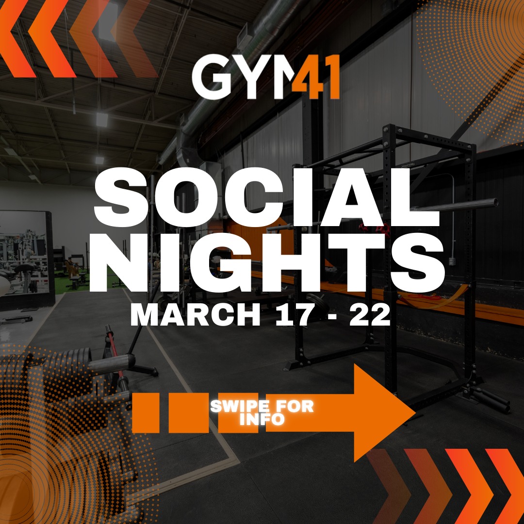 Social Nights are back! 🎉
During the week of March 17-22, enjoy a complimentary workout on us during any of our staffed hours. Limit of 1 complimentary guest pass per Social Night period.
Have any questions? Send us an email or DM!
#Kitchener #Waterloo #Cambridge #gym #fitness #Gym41 #promo
