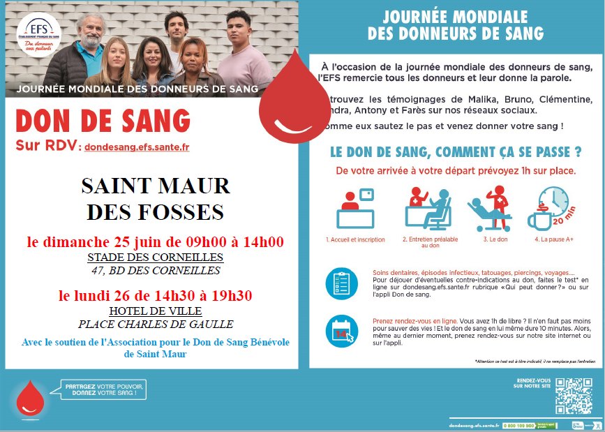 🩸 La Clinique Metivet s'associe à la journée du don du sang et invite les Saint Mauriens aux journées organisées par Association pour le Don de Sang Bénévole à Saint Maur Des Fossés