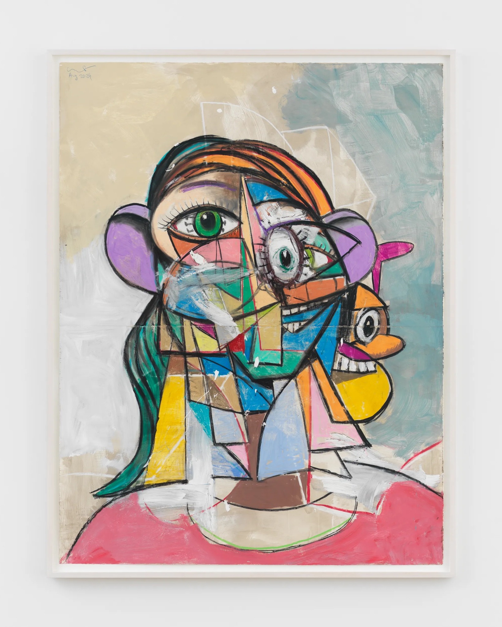A striking two-gallery exhibition of works on paper by George Condo is currently on view in New York City until March 1, 2025 at Sprüth Magers and April 12th, 2025 at Hauser & Wirth. Simply entitled ’Pastels’, it brings together a remarkable selection of 20 of the painter’s most recent pastel works, with prices ranging from $600,000 to $1.5 million.
Long recognized for his ability to merge art historical references with a uniquely contemporary vision, Condo once more demonstrates the depth of his abilities on paper. Known for bridging the gap between figuration and abstraction, as well as humour and melancholy in his images, the acclaimed painter has also been found of blurring the line between drawing and painting for quite a while now. The current show is no exception, and perhaps Condo’s greatest statement to date on how works on paper should be considered equal to paintings.
Spanning both galleries, the huge compositions delve deep into the complexities of the human psyche, presenting for the most part Condo’s characteristic fractured, geometric portraits with bright planes of colour intersecting jaggedly across faces. The way in which they are done this time, however, is highly different from anything we’ve seen before by the painter. In these recent works, Condo pushes the limits of improvisation—employing gesso, metallic paints, acrylics and gestural pastel without any preparatory sketches. At Hauser & Wirth, large-scale pastels push the boundaries of the medium, with gestural dynamism in a wide array of colours. Meanwhile, Sprüth Magers presents a more intimate selection alongside a few completely abstract black and white compositions, with the occasional splatter of colour here and there. Overall, the joint show definitely reasserts Condo’s status as one of the most inventive and incisive painters of our time.
#georgecondo #pastel @hauserwirth @spruethmagers #worksonpaper