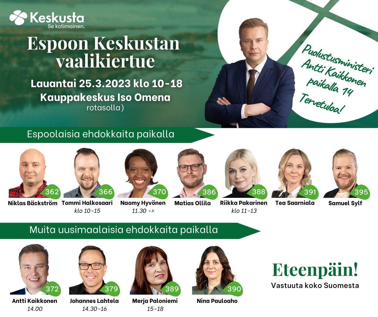 Nähdään tänään Isossa Omenassa! Puolustusministeri Antti Kaikkonen paikalla kelo 14.