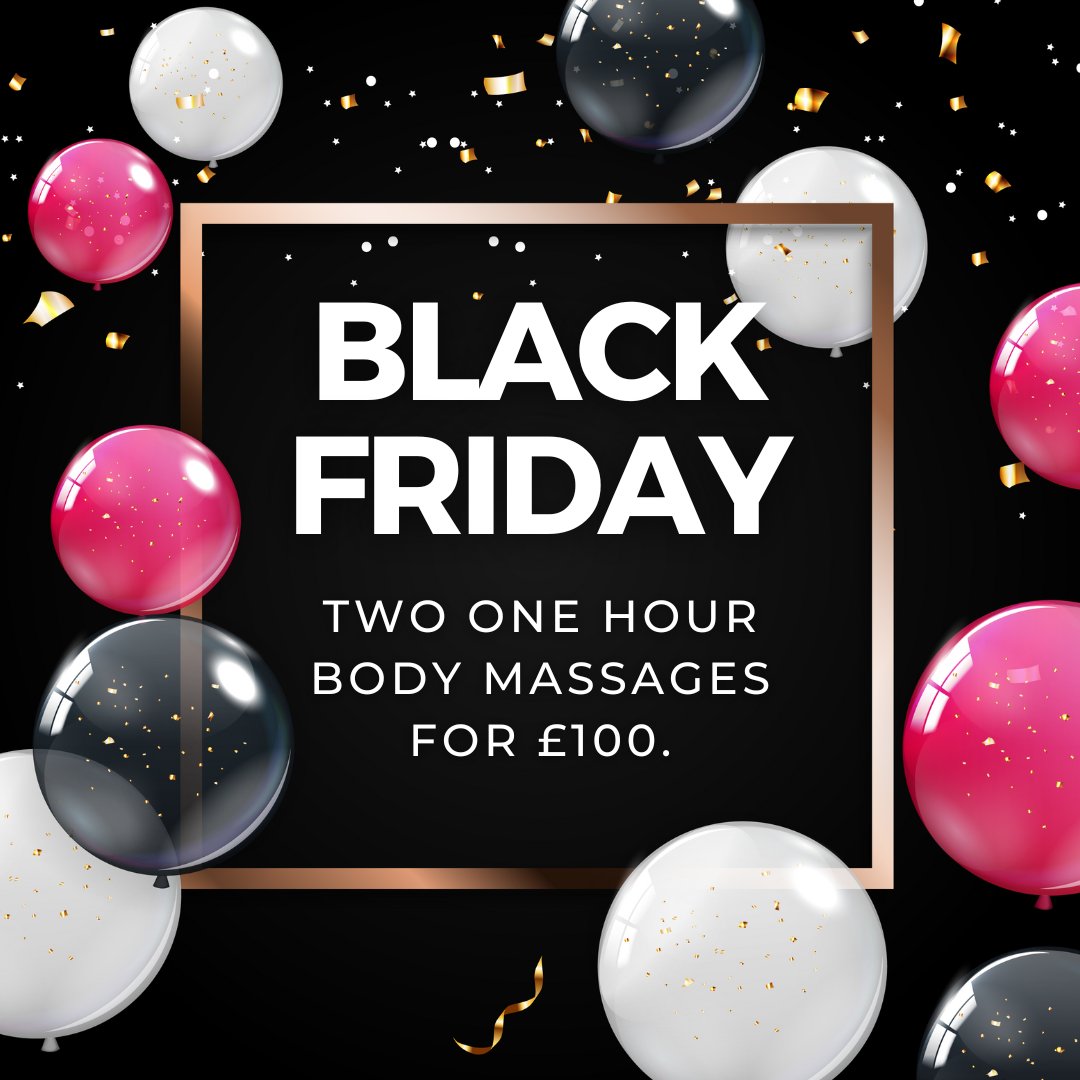 I am offering two one hour body massages for only £100, that's a saving of £30. You can also buy this as a gift voucher. This offer is available until 30.11.22 and the massages can be taken from January 2023. To book you can call on 01727 825258 or WhatsApp, Text or Phone on 07449 773297.
#blackfriday #massage #londoncolney