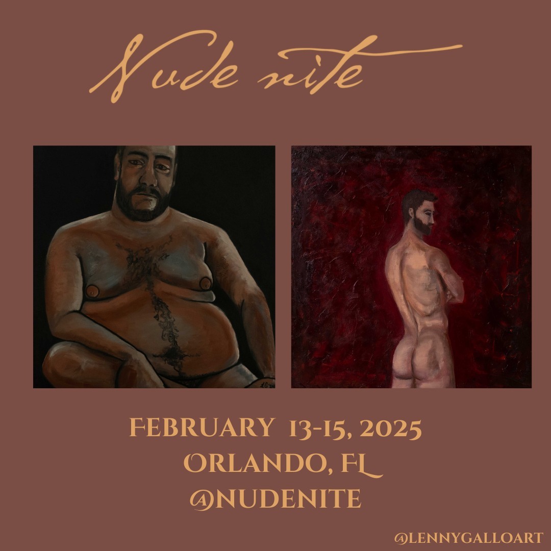 Very honored and a big thank you to @nudenite for showcasing my artwork for a second time for your Orlando show. If you’re in the area February 13-15 check out this amazing show. For more information check out @nudenite or visit: https://www.nudenite.com/
📍Orlando | Feb. 13-15, 2025 | @orlandowarehouse
Interested in finding out more about these or other pieces? Check out my website: www.lennygallo.com. Don’t forget to follow me @lennygalloart on Instagram and Facebook.
Interested in a print, merchandise, or an original piece of art? Check out these sites:
Etsy:
https://www.etsy.com/shop/LennyGalloArt
Redbubble:
http://www.redbubble.com/people/lennygallo
Fine Art America:
https://fineartamerica.com/profiles/lenny-gallo
#artist #artgallery #artwork #artoftheday #artcollector #artshow #artshows #artshowcase #galleries #galleryart #gallery #galleryartist #gallery_legit #GalleryExhibition #oilpainting #oilpainter #oilpaintingartist #gayartist #gayartwork #gayartists #gayartistsofinstagram #hotmens #hotmensbody #figurepainting #fıgurepainting #gaymen #gaymenwithbeards #gaymenofinstagram #stud #hunk