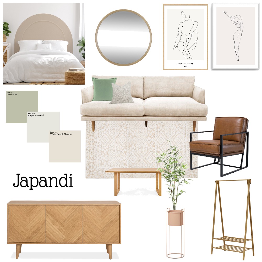 Monthly Mood - Japandi Smooth, featuring the Japandi Oak Wood Clothing Rack by Temple & Webster, the Tilda Buffet by Freedom and HUGO Designer Chair in Missouri Tek leather by OzDesignFurniture #ditaylorinteriors #interiordesign #homedecor #interiordesigner #decoration #interiorstyling #homesweethome #inspiration #interiordecorating