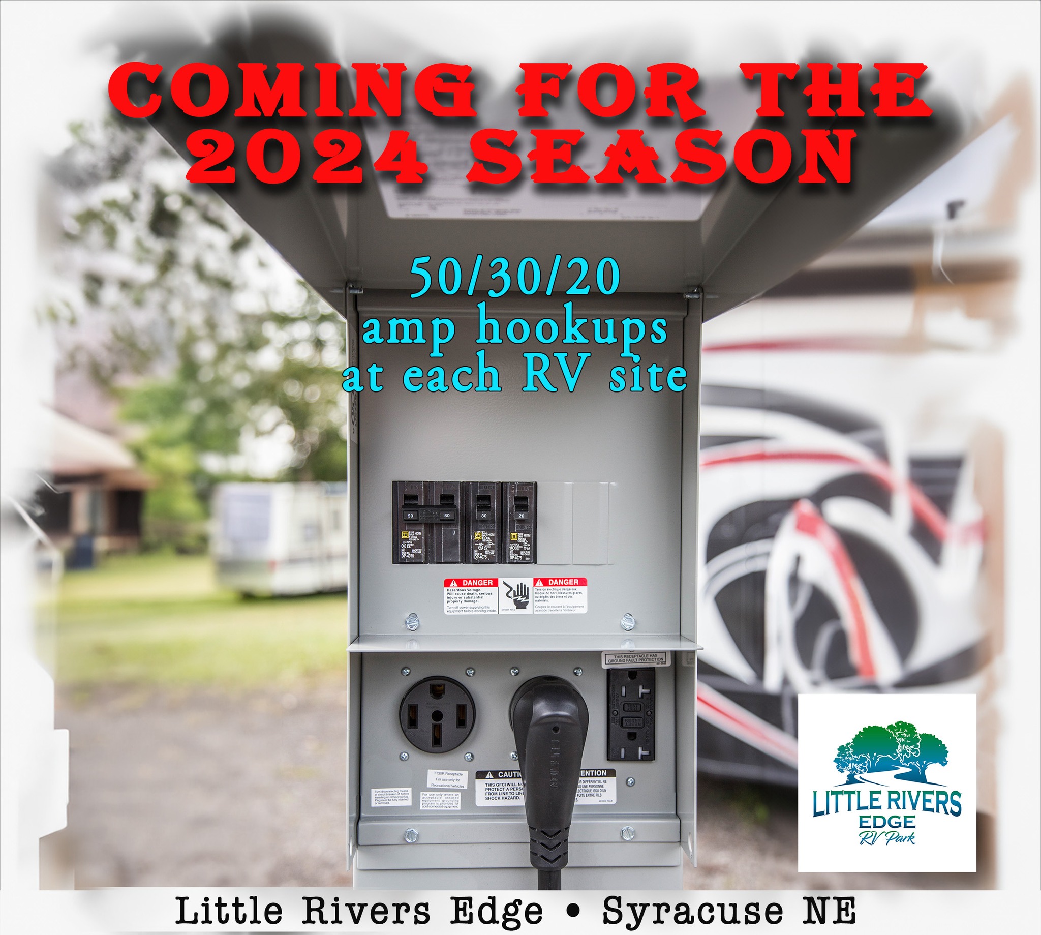 Wow, we've been blown away by all your fantastic guesses in our guessing game! 🌟 From a concert stage to and endless taco bar, you've imagined some seriously fun features for our campsite. While we'd love to make all those dreams come true, we're thrilled to announce that the focus for our 2024 season is... drumroll, please... adding 50/30/20 amp electrical to each RV site! ⚡🚐
Your enthusiasm and engagement mean the world to us, and we can't thank you enough for participating in our little game. Your excitement fuels our passion for making Little Rivers Edge the best it can be, and we're beyond thrilled to bring this electrifying upgrade to life.
Stay tuned for more updates and details as we prepare to amp up your camping experience for the upcoming season! And once again, a massive thank you for being a part of our incredible community. Let's make 2024 the most electrifying year yet! 💫