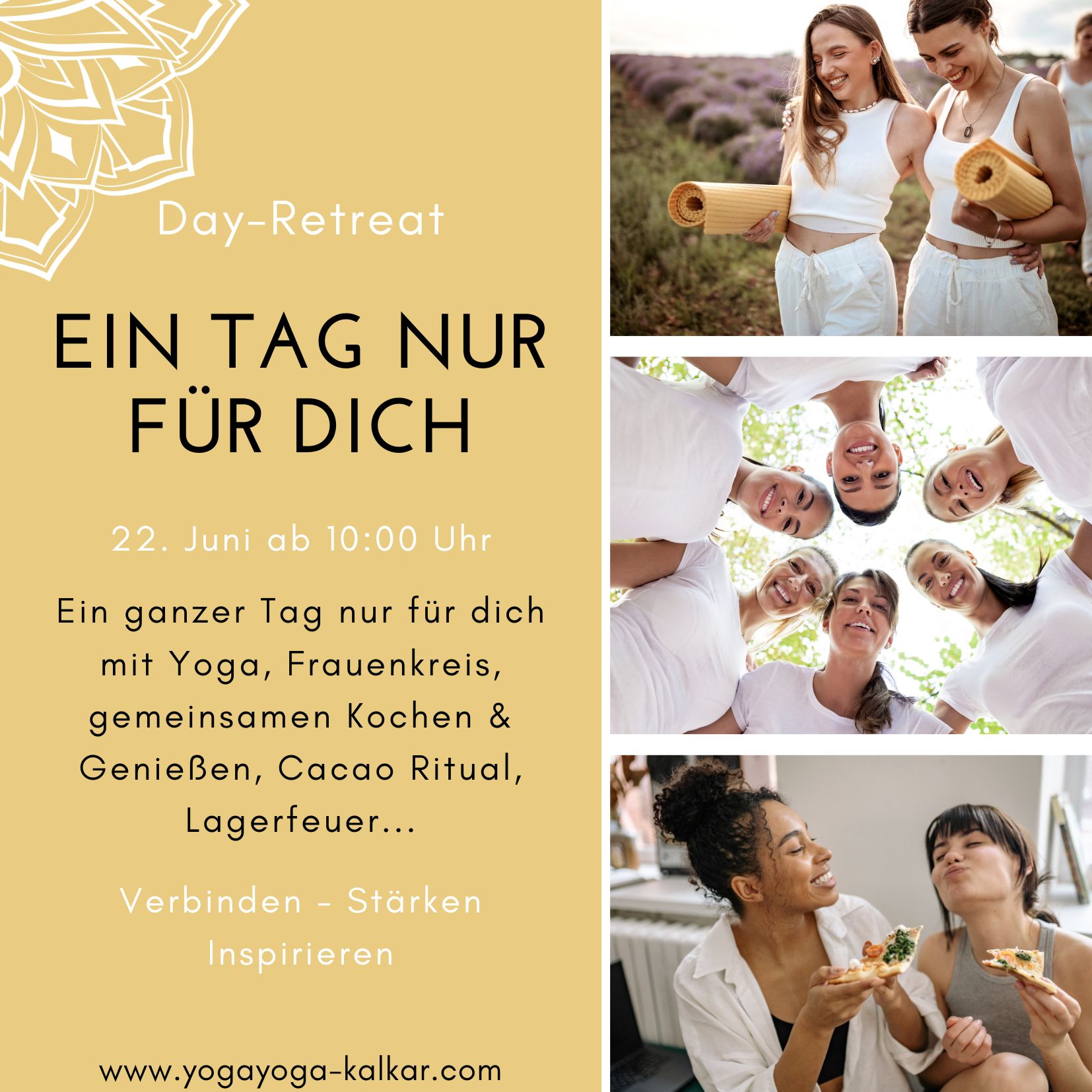 Day-Retreat - Ein ganzer Tag nur für dich!
Yoga - Frauenkreis - Kochkurs - Genießen - Selfcare-Workshop - Individuelle Auszeit - Cacao Ritual - Lagerfeuer - Lachen - Gespräche - Schwesternschaft - Genuss
Diesen Tag verbringen wir bei mir zuhause und ich habe gutes Wetter bestellt - also auch ganz bestimmt draußen in meinem Garten. Meine Familie habe ich an diesem Tag ausquartiert und so einen Raum geschaffen für uns!
Möchtest du gerne dabei sein? Dann melde dich online für diese wundervolle Auszeit für dich an!
🤫 Bis morgen 1.5. gilt noch der Early Bird Preis von 149 Euro.
Deine Anke
#dayretreat #yogaauszeit #auszeitfürfrauen #auszeitnrw #auszeitkalkar #kalkar #kleve #rees #retreatnrw