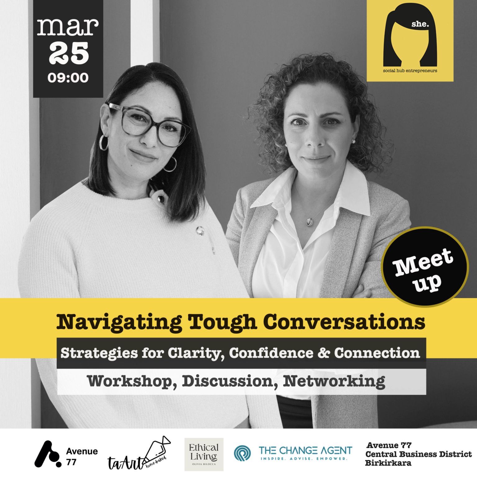 🤝 Collaboration Over Competition – this is the Power of SHE: Social Hub Entrepreneurs Malta. Being part of this dynamic community of brilliant women is both inspiring and empowering. 💡✨
On Tuesday, 25 March, Elaine Dutton will team up with Olivia Bilocca (HR Consultant, Psychotherapist & Founder of Ethical Living by Olivia Bilocca) to deliver an interactive workshop on navigating difficult conversations with confidence and clarity.
We’ll be diving into real-world challenges, with a special focus on living and doing business in Malta — because effective communication is key to success in any Entrepreneurial Journey! 🚀
If you're a female entrepreneur looking to strengthen your communication skills and tackle tough conversations with ease, reach out to info@shemalta.com to learn more.
#TheChangeAgent #Networking #Workshop