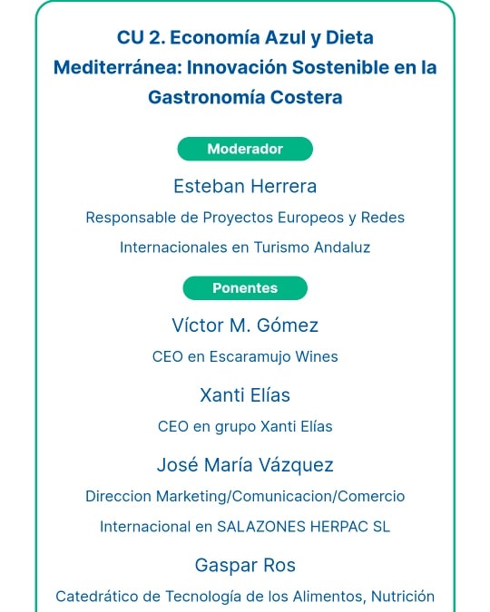 Ya queda menos
Mañana jueves 22 a las 10h
Presentación de nuestro proyecto en Sun &Blue Congress 2024 como ejemplo en la mesa de "Economía Azul y Dieta Mediterránea. Innovación sostenible en la Gastronomía Costera "