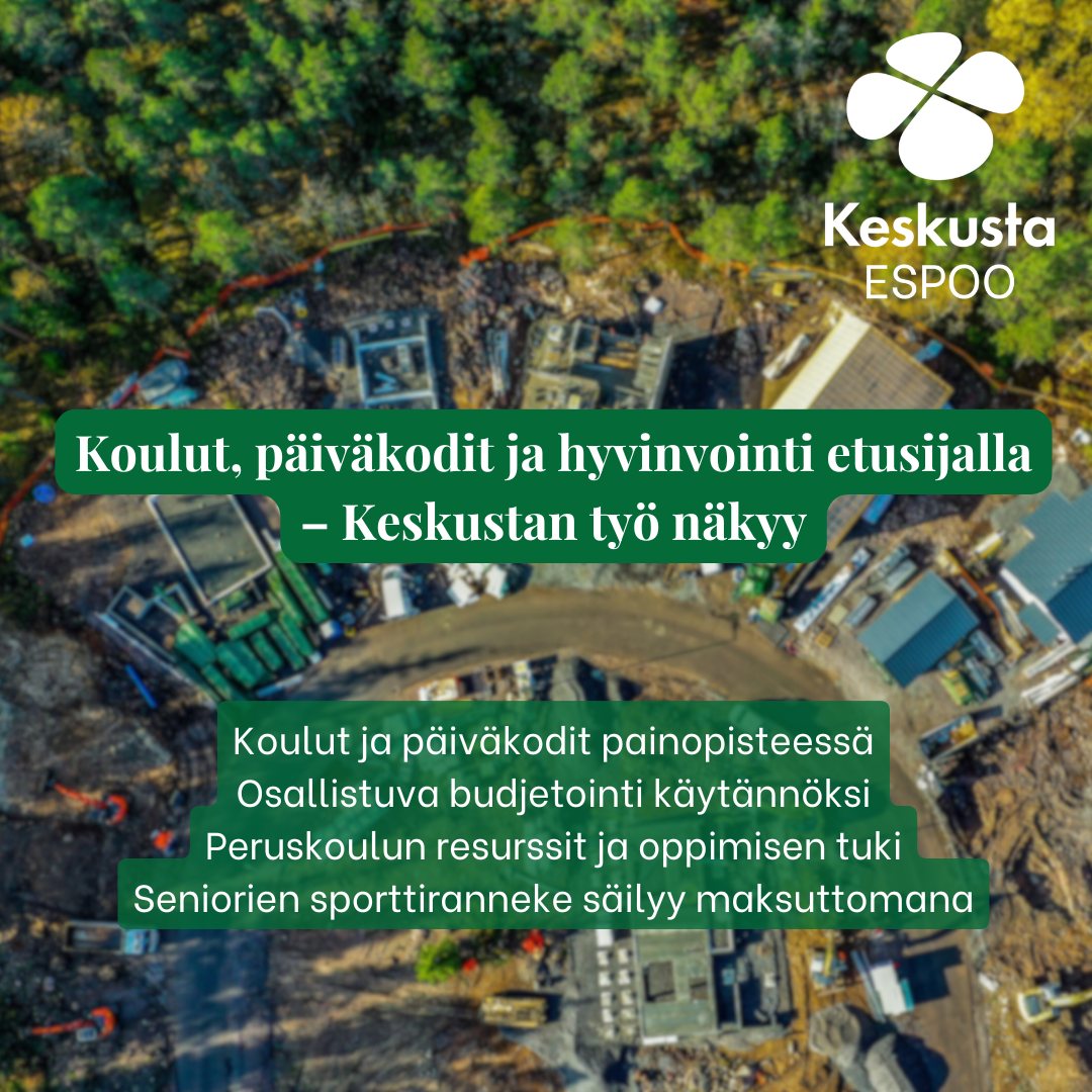 Espoon kaupungin vuoden 2025 talousarvion neuvottelutuloksessa saavutettiin tärkeitä linjauksia, jotka tukevat kestävää kasvua ja espoolaisten hyvinvointia. Keskustan valtuustoryhmä on erityisen tyytyväinen koulutusta, varhaiskasvatusta ja senioreiden hyvinvointia edistäviin ratkaisuihin:
Keskusta on pitkään ajanut lisäinvestointeja kouluihin ja päiväkoteihin tasaisesti ympäri Espoota. Nyt saavutettu sopu varmistaa, että koulu- ja päiväkoti-investointeja aikaistetaan ja lisätään vastaamaan kaupungin kasvua. Lisäksi varhaiskasvatuksen ja perusopetuksen resurssit turvataan sekä ryhmäkoot pysyvät korkeintaan nykyisellä tasolla.
Keskustan aloitteesta talousarvioon kirjattiin tavoite lisätä osallistuvan budjetoinnin kautta kohdennettujen hankkeiden määrää. Tavoitteena on lisätä merkittävästi osallistuvan budjetoinnin osuutta ensi vuonna. Tämä tuo espoolaiset entistä paremmin mukaan kaupungin kehittämiseen, vahvistaa yhteisöllisyyttä ja lisää hallinnon läpinäkyvyyttä.
Keskustan valtuustoryhmä piti tärkeänä varmistaa, että opetukseen ja oppimisen tukeen panostetaan riittävästi. Kohtuullisen kokoiset opetusryhmät, jakotunnit, resurssiopettajat ja yläkoulujen yhteisöohjaajat tukevat koulurauhaa ja nuorten hyvinvointia.
Olemme iloisia siitä, että yli 68-vuotiaiden sporttiranneke säilyy maksuttomana. Tämä ainutlaatuinen espoolainen etu tukee ikäihmisten hyvinvointia ja kannustaa aktiiviseen elämäntapaan.
Valitettavana pidämme sitä, ettei kotihoidon tuen Espoo-lisän maksamista saatu palautettua lapsen kahden vuoden ikään asti. Tämä olisi ollut tärkeä keino tukea perheiden valinnanvapautta ja helpottaa varhaiskasvatuksen resurssipaineita. Keskusta jatkaa tämän tavoitteen ajamista tulevissa budjettineuvotteluissa. Nykyään Espoo-lisää maksetaan lapsen puolentoista vuoden ikään asti.
#espoossaonkeskusta #EspoonKeskusta