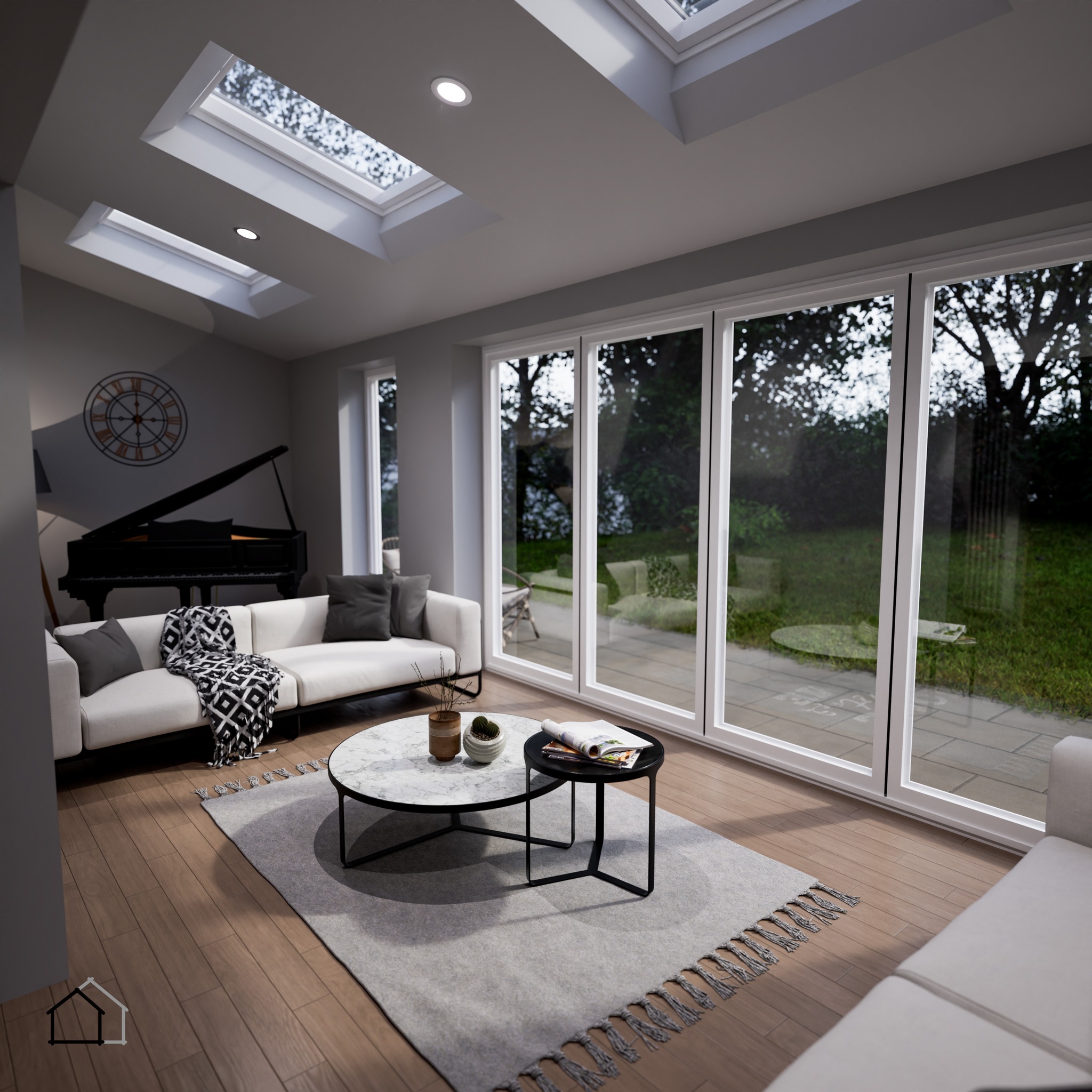 ✨Internal CGI Images✨ generated to bring our clients home transformation to life.
A fantastic lounge retreat featuring sleek bi-fold doors, full-height glazing, and a vaulted ceiling adorned with Velux roof lights. The design floods the space with natural light while offering uninterrupted views of the garden, creating a truly exceptional living space.
#DreamSpaces #ArchitecturalDesign #ModernLiving #CGI #HomeTransformation #OpenPlanLiving #Render #Render3D #CommunityHighlight #HomeRenovation #DesignInspiration #Extensions #Renovation #InteriorDesign #Remodel #Transformation #ModernDesign #Architecture #Visualart #Visualization #Building #Project #Design #Southwales
