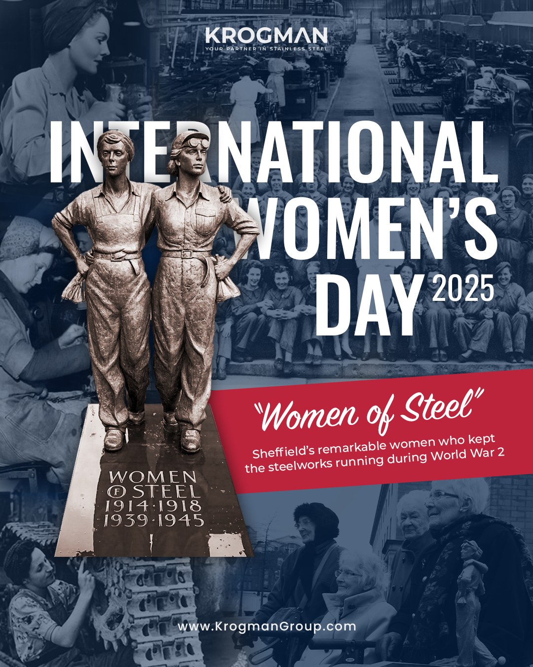 No Dia Internacional da Mulher, homenageamos as notáveis "Mulheres de Aço" de Sheffield — heroínas não reconhecidas que impulsionaram a indústria do aço da cidade durante a Segunda Guerra Mundial.
Essas mulheres corajosas desafiaram as normas sociais, assumindo papéis perigosos nas fábricas enquanto os homens estavam ausentes, lutando na guerra. Sua dedicação inabalável garantiu que os materiais vitais para o esforço de guerra continuassem a fluir, muitas vezes trabalhando em condições perigosas com aço derretido e maquinários pesados.
Sua resiliência e força não apenas mantiveram a indústria viva, mas também pavimentaram o caminho para as futuras gerações de mulheres no mercado de trabalho. Hoje, uma estátua de bronze se ergue com orgulho em Barker's Pool, Sheffield, comemorando suas contribuições inestimáveis.
Seu legado é um testemunho de resiliência, dedicação e impacto transformador na sociedade. Um brinde a todas as mulheres que estão quebrando barreiras na indústria do aço e além! 💪🔥
#DiaInternacionalDaMulher #MulheresDeAço #Krogman #MêsInternacionalDaMulher #QuebrandoBarreiras
Fontes:
https://www.thestar.co.uk/news/people/kathleen-roberts-100-wonders-if-she-is-the-last-of-the-women-of-steel-3514900 https://www.johnreillywomenofsteel.com/women-of-steel https://www.thestar.co.uk/news/people/kathleen-roberts-100-wonders-if-she-is-the-last-of-the-women-of-steel-3514900 https://www.yorkshirepost.co.uk/news/people/the-moving-story-of-sheffields-remarkable-women-of-steel-2882899