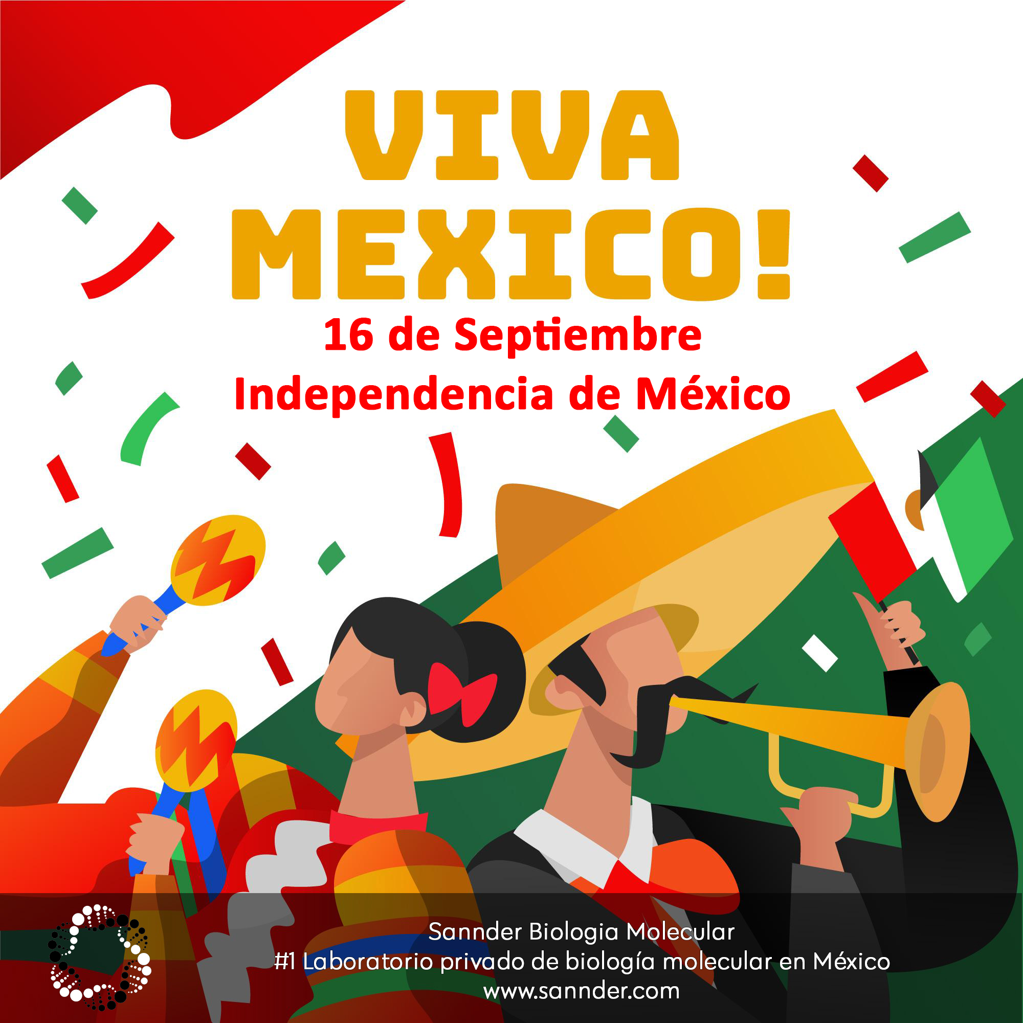 El 16 de septiembre es el día en que los corazones mexicanos laten al ritmo de la independencia, Viva Mexico!
Sannder Biologia Molecular - #1 Laboratorio privado de biología molecular en México
www.sannder.com