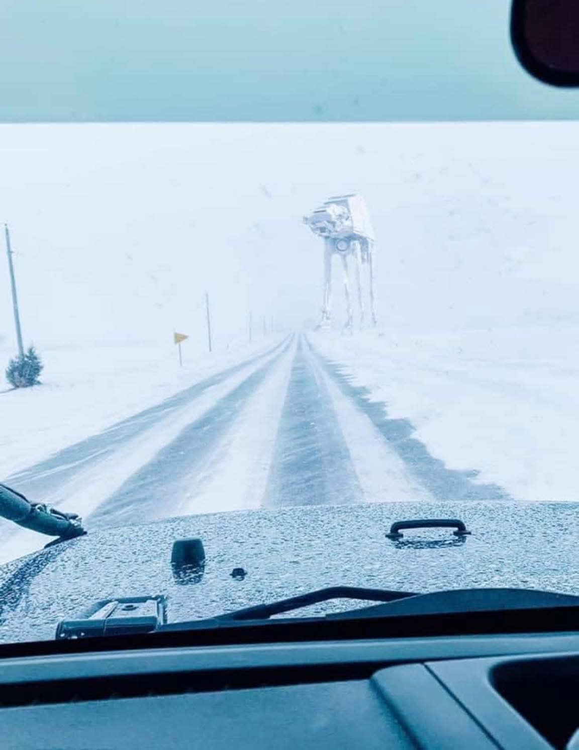 Was driving home this afternoon and almost hit an AT-AT. Be careful out there kids…