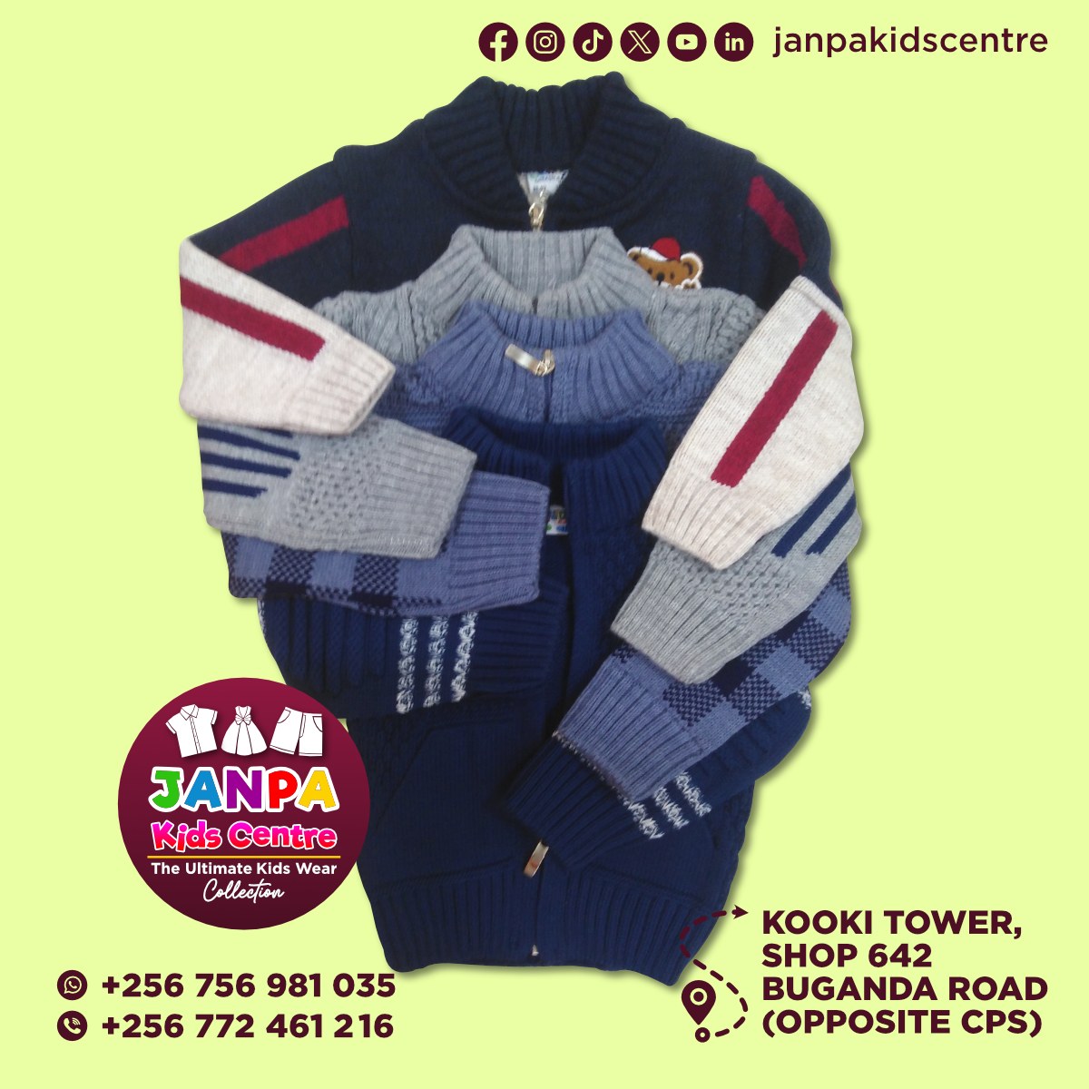 Our Kids' Sweaters Are Here To Keep Them Warm, Comfortable And Fashionable. Available In A Variety Of Colors And Sizes, Perfect For Playdates, School, Or Family Outings.
For Orders & More Information,
Call / WhatsApp Us On +256 756 981 035 / +256 772 461 216
#JanpaKidsCentre #Sweaters #KidsStyle #KidsFashion #ShopForKids #TrendyKidsWear #ComfortAndStyle #KidsFashionGoals #ChildrensWear #KidsWear #Babywear #ChildrensFashion #Overalls #Jeans #Leggings #Trousers #Shirts #Shorts #Dresses #Kampala #Uganda