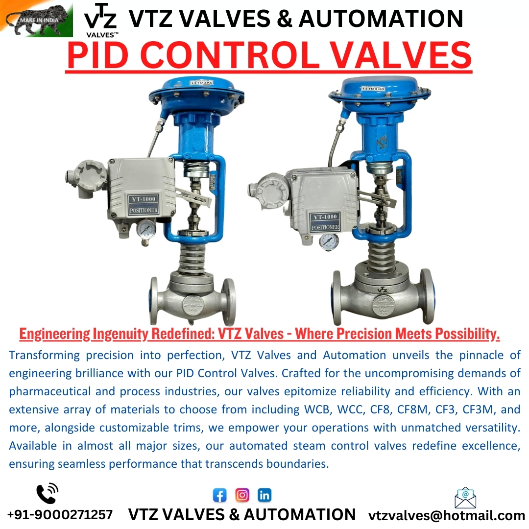 Embark on a journey of precision and reliability with VTZ Valves and Automation's PID Control Valves. Crafted for excellence, our valves redefine efficiency in pharmaceutical and process industries. With a diverse range of materials and trims to choose from, tailored to your exact specifications. Available in all major sizes, our valves ensure seamless integration and unmatched performance. Elevate your operations with VTZ Valves โ where precision meets perfection. โจ #PrecisionEngineering #Automation #Efficiency #VTZValves #Valves #valvemanufacturer #manufacturer #makeinindia #pharmaceuticalindustry #processindusties #chemicalprocessing #FoodProcessingPlant #controlvalve