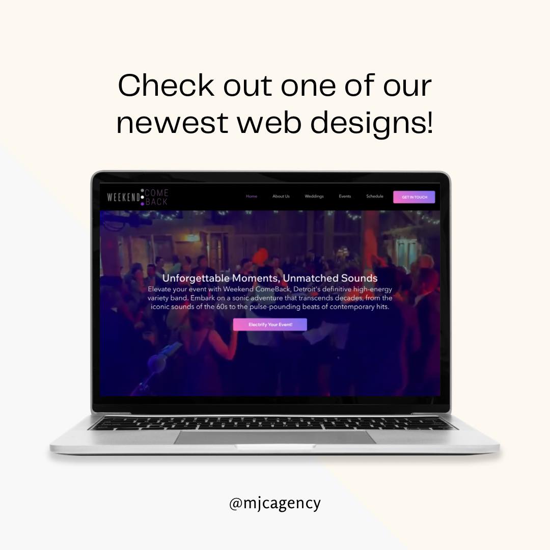🎤Take a look at this custom #wixstudio website that was completed by the MJC Agency team! Thank you, @weekendcomeback, for choosing us to create this #website for your business.
As Southeast Michigan's top wedding and event band, they bring an unmatched energy and variety to every #performance. With four lead vocalists and a mix of instruments, including saxophone, guitar, and keyboard, Weekend ComeBack delivers an upbeat and #dynamic experience. From weddings to parties, bars, clubs, and casinos, they’ve got your entertainment covered. Catch them at a public show or make your special event unforgettable with their captivating tunes that span across genres and decades. Let Weekend ComeBack get your feet tapping and the celebration started!🎤
.
.
.
#wix #wixwebsitedesign #webdevelopment #onlinebusiness #ecommerce #webdesign #digitalmarketing #creativewebsite #smallbusiness #detroit #visitdetroit #unforgettablemoment