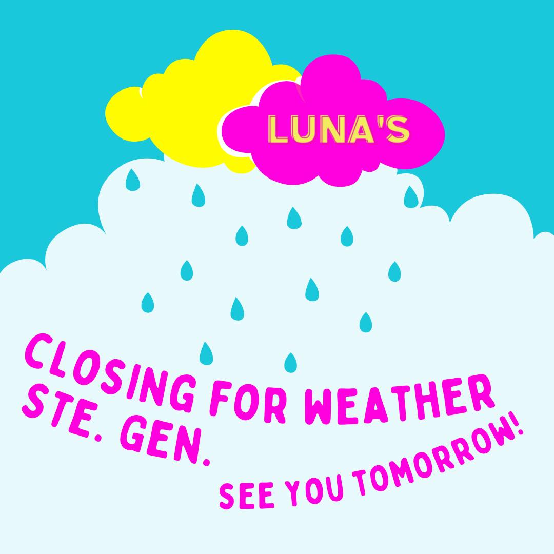 Ste. Gen. Location closing at 5. It’s finally RAINING!!!!!!
#lunasshavedice #allnatural #nofakestuff #lunasstegen