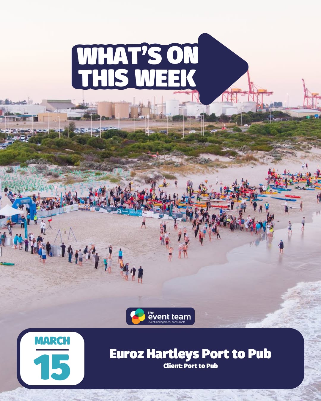 🌊 What’s On This Week! 🏊♂️🏝️
This Saturday, we’re diving into the @porttopub ! 🏊♀️🚤 A 19.7km or 25km swim from Leighton Beach to Hotel Rottnest, this epic crossing is a true test of endurance. 💪🌊
Our team is in the thick of it—helping with briefings, site plans, risk management, and setting up the start & finish lines. This is one of the newest events on our calendar, and we can’t wait to be part of the action! 🎉
If you see us out there, give us a wave! 👋🏽✨ #PortToPub #SwimToRotto #WhatsOnThisWeek #EventLife @destinationperth
