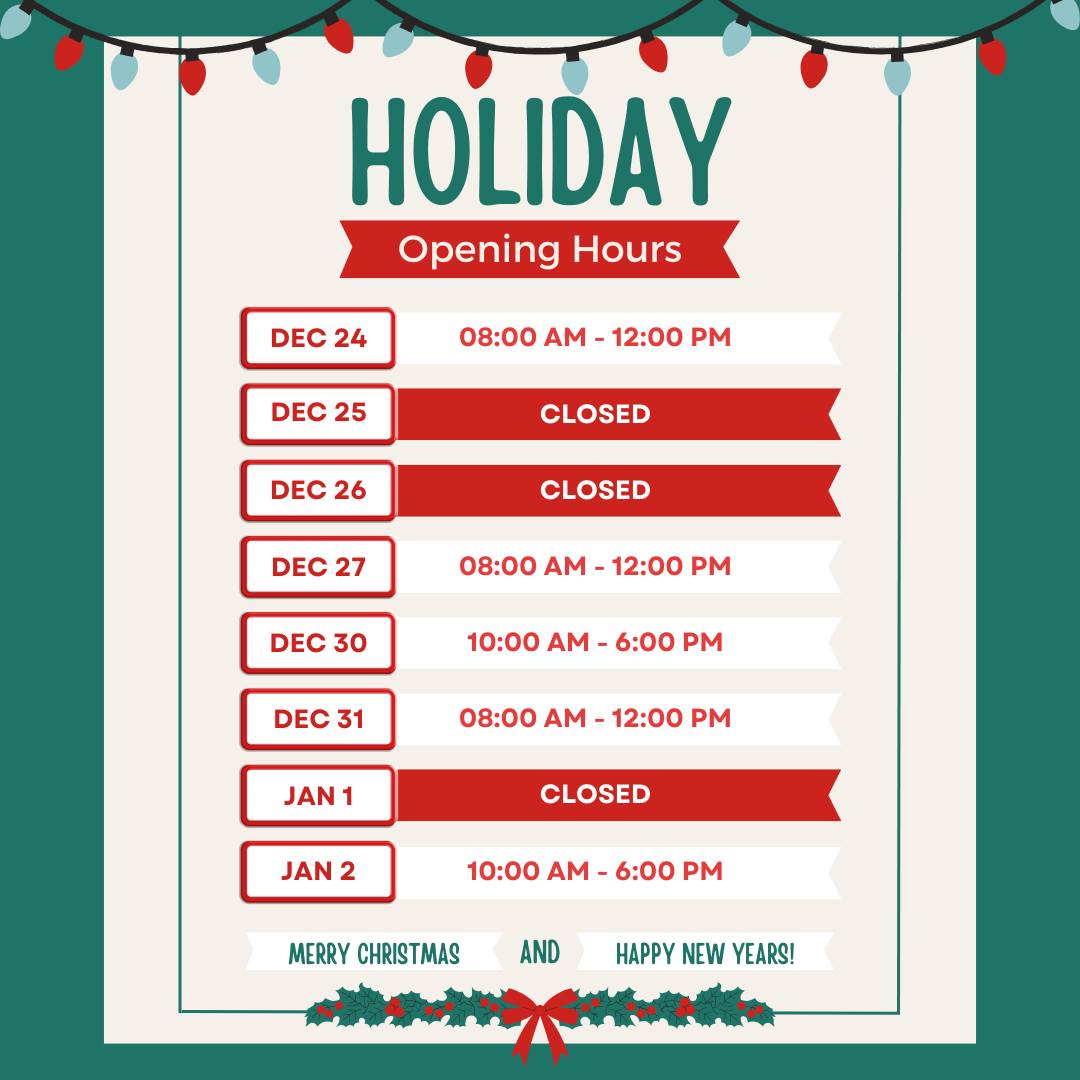 🎄✨ Holiday Hours Announcement ✨🎄
The most wonderful time of the year is here! Be sure to check out our holiday schedule to keep your wellness routine on track while enjoying the festivities.