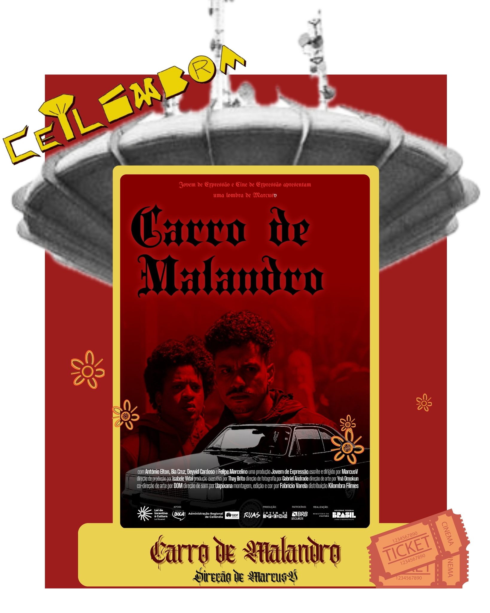 Os opalas pretos conhecidos por sequestrar crianças na Ceilândia estão de volta. Ana e Júlio já perderam Henrique, o primo mais velho, na infância e agora se encontram furiosos com a notícia. Tentando se vingar e procurar respostas, os primos se unem para realizar um plano, será que eles vão conseguir acabar com o terror que os assola?
Com roteiro e direção de MARCUSV (@mnicius_ ), o filme Carro de Malandro foi totalmente feito na Ceilândia sobre a lenda dos opalas pretos que circulavam na cidade no inicio dos anos 2000
Venha conferir esse filme no dia 18/03 à partir das 18h!